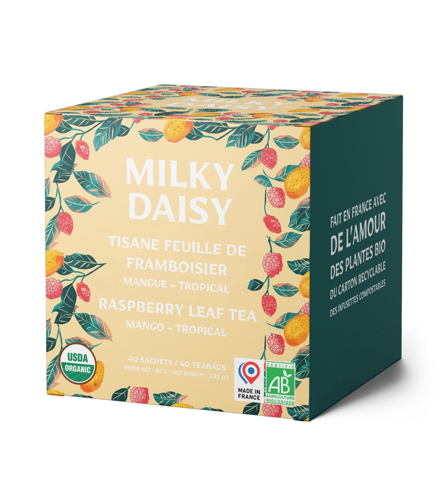 Milky Daisy Organic Raspberry Leaf Tea Tropical Mango Flavor Pregnancy Painful Periods and Breastfeeding 40 Tea Bags - Buy Online on GoSupps.com