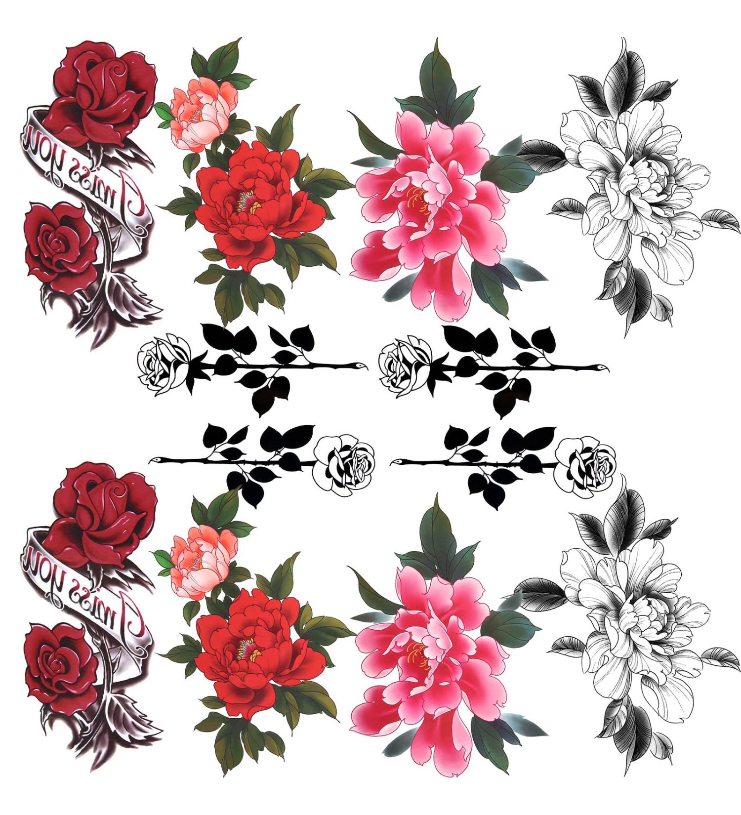 10 Sheets 3D Rose Peony Flower Temporary Tattoos for Women - Waterproof Fake Tattoo Stickers for Arm, Shoulder, Leg & Body - Buy Online on GoSupps.com