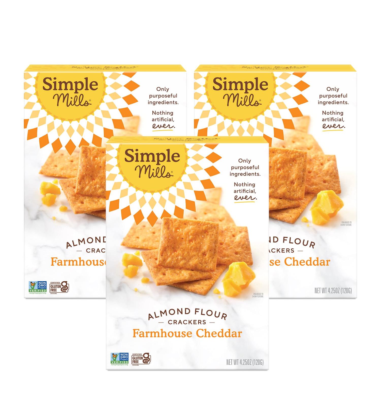 Simple Mills Almond Flour Crackers Farmhouse Cheddar - Gluten Free Snacks 4.25 oz (Pack of 3) - Buy Online on GoSupps.com