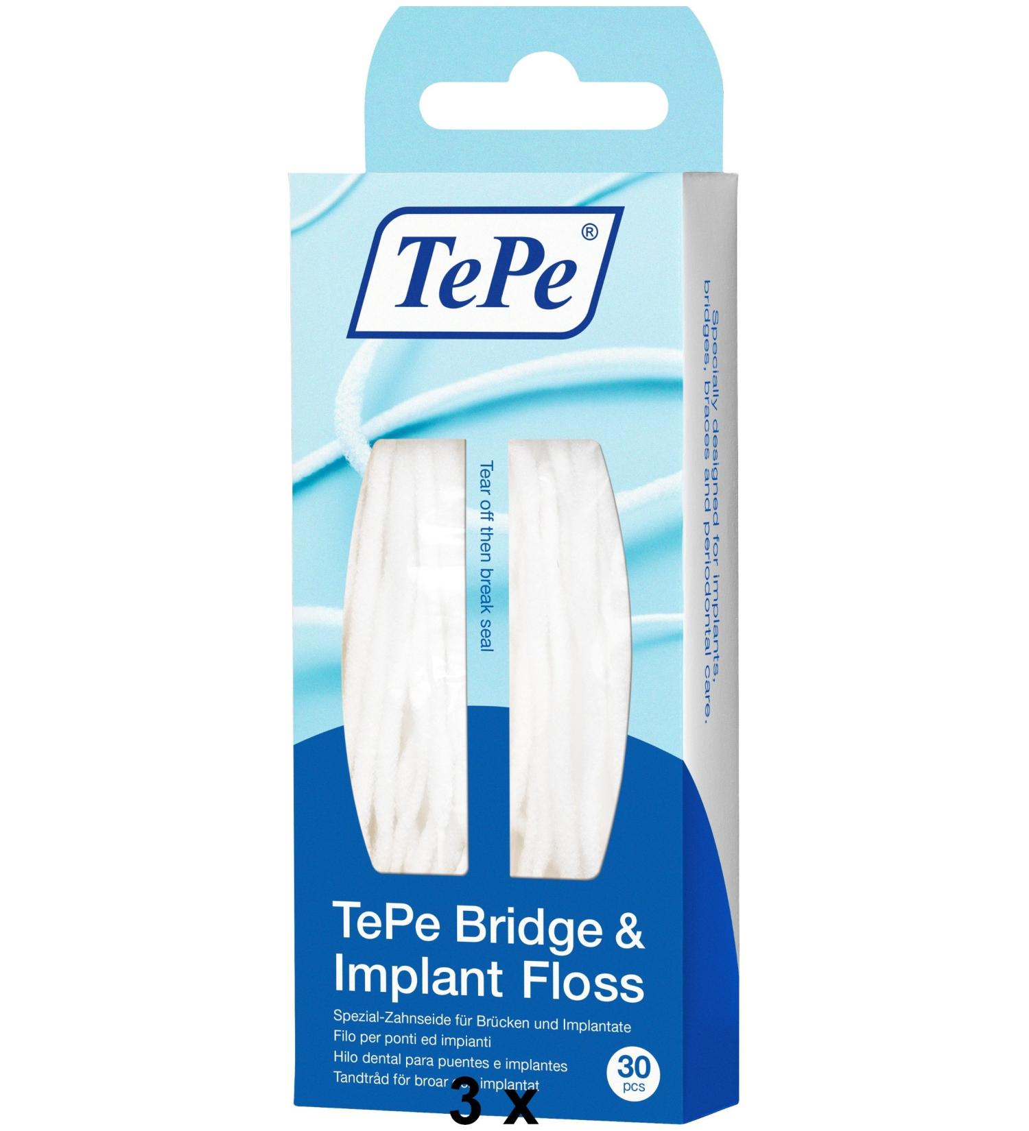 3 TePe Bridge & Implant Floss 30 pieces each