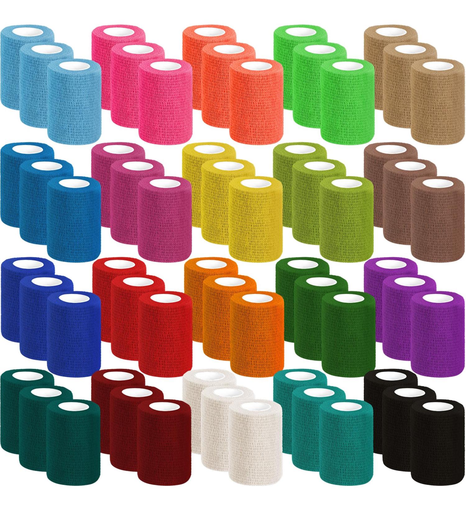 60 Pack Colorful Self Adhesive Bandage Wrap - 3 Inch x 5 Yards Cohesive Tape for Sports Pets & More - Bulk Vet Wrap - Breathable & Elastic - 20 Colors Available - Buy Online on GoSupps.com