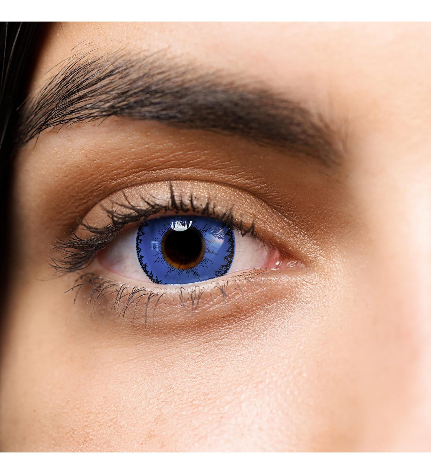 Buy Blue Crazy Colored Contact Lenses - Annual Anime Soft Lenses for Cosplay Carnival & Halloween | 2 Pieces + Containers - Buy Online on GoSupps.com
