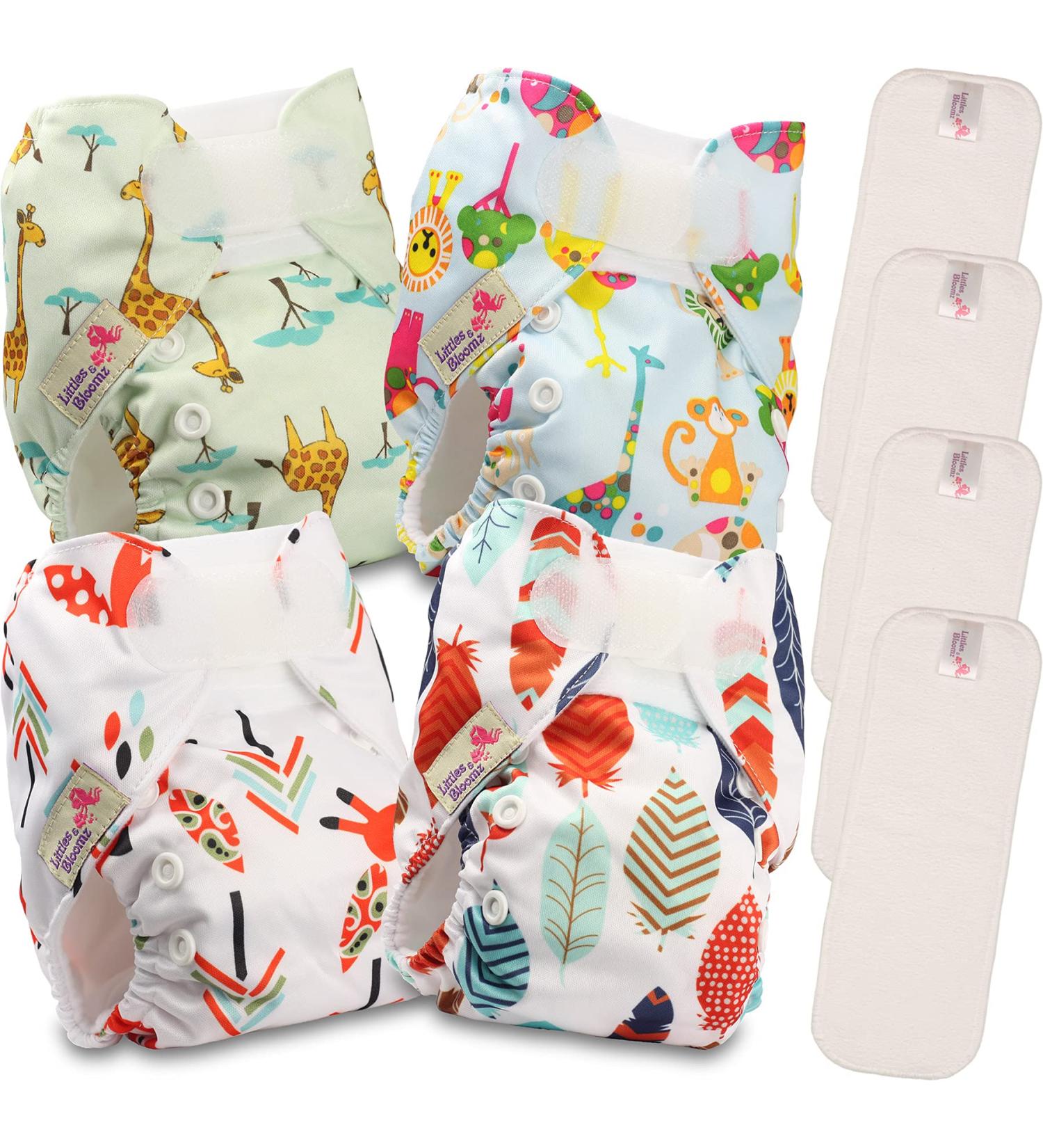 Littles & Bloomz Pocket Reusable Nappies Baby Diaper Newborn Premature 4 Pack with Microfibre Inserts - Buy Online on GoSupps.com