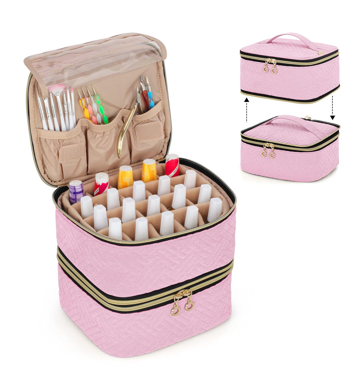 LUXJA Detachable Nail Polish Organizer - 40 Bottles Capacity - Pink | Tools Storage Pockets (Patented) - Buy Online on GoSupps.com