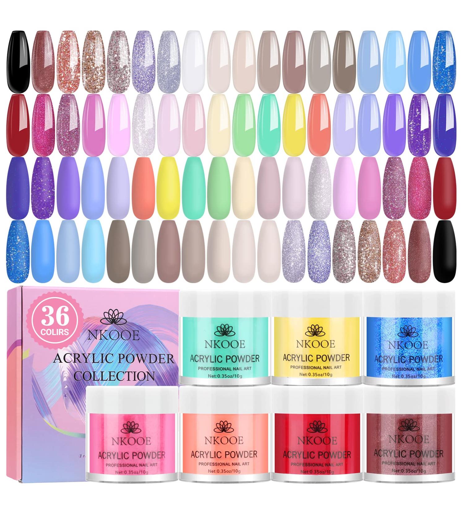 NKOOE 36 Colors Acrylic Nail Powder Set (10g/0.35oz Jars) - Fast Drying, Odorless, Non-Toxic, Easy-to-Blend | Ideal for DIY Nail Art & Salon Pros | Perfect Gift for Nail Enthusiasts - Buy Online on GoSupps.com