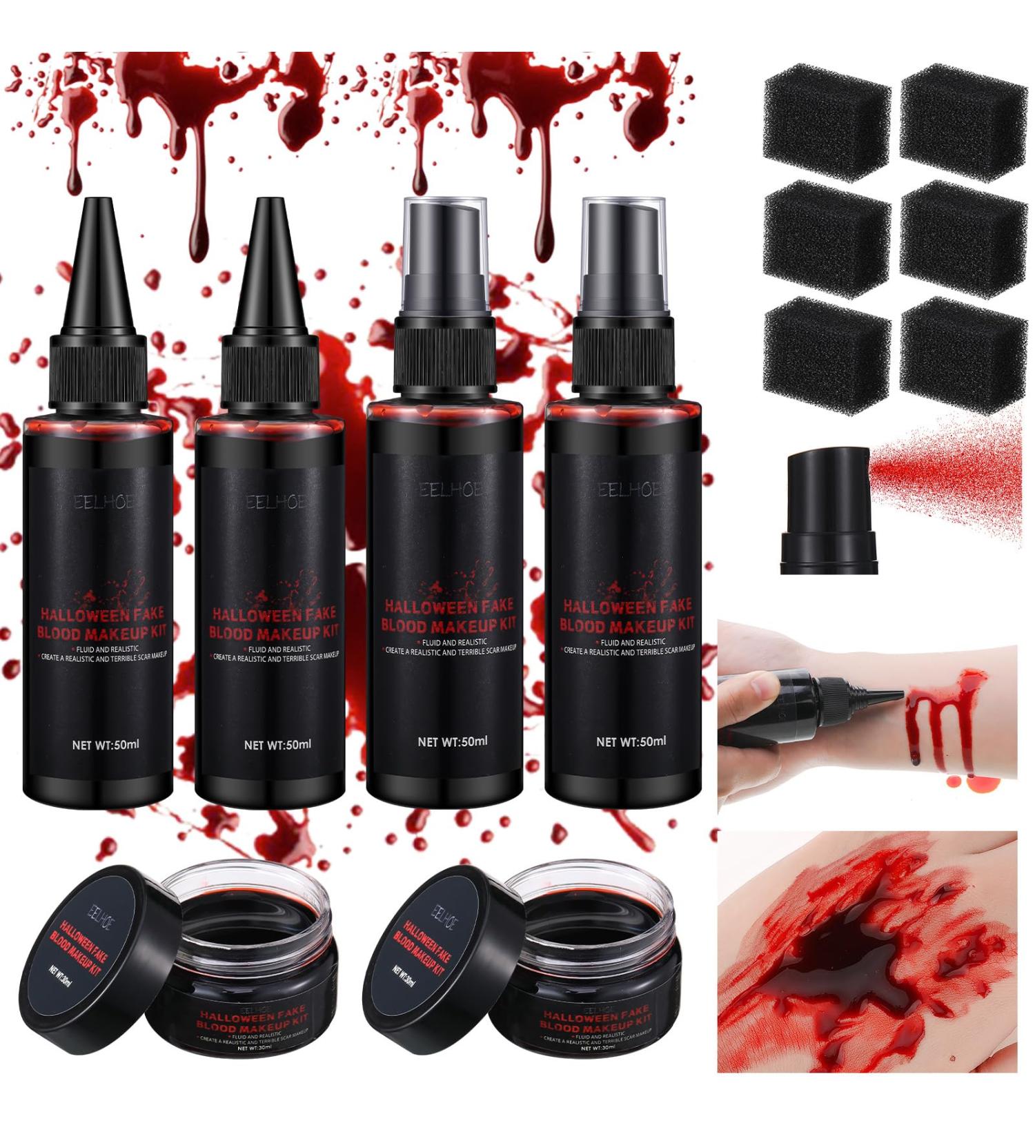 Vertintong 12 Pcs Halloween Fake Blood Makeup Kit | Coagulation Blood Drops Spray & Cream for Cosplay Vampire & Monster - Buy Online on GoSupps.com