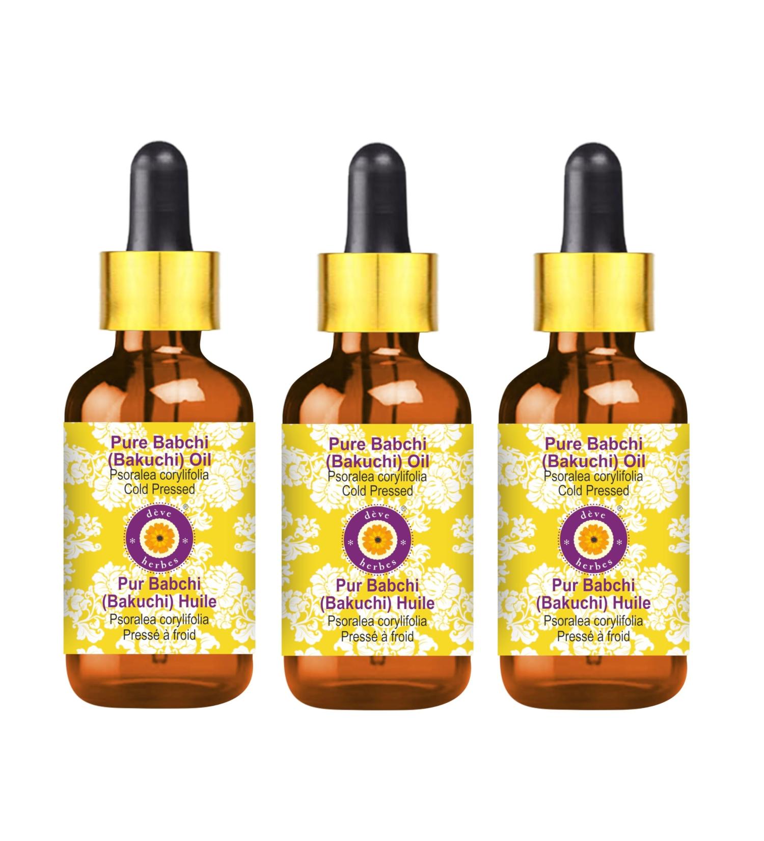 Deve Herbes Pure Babchi Oil Psoralea corylifolia with Glass Dropper Cold Pressed Pack of Three 100ml X 3 10 oz - Buy Online on GoSupps.com
