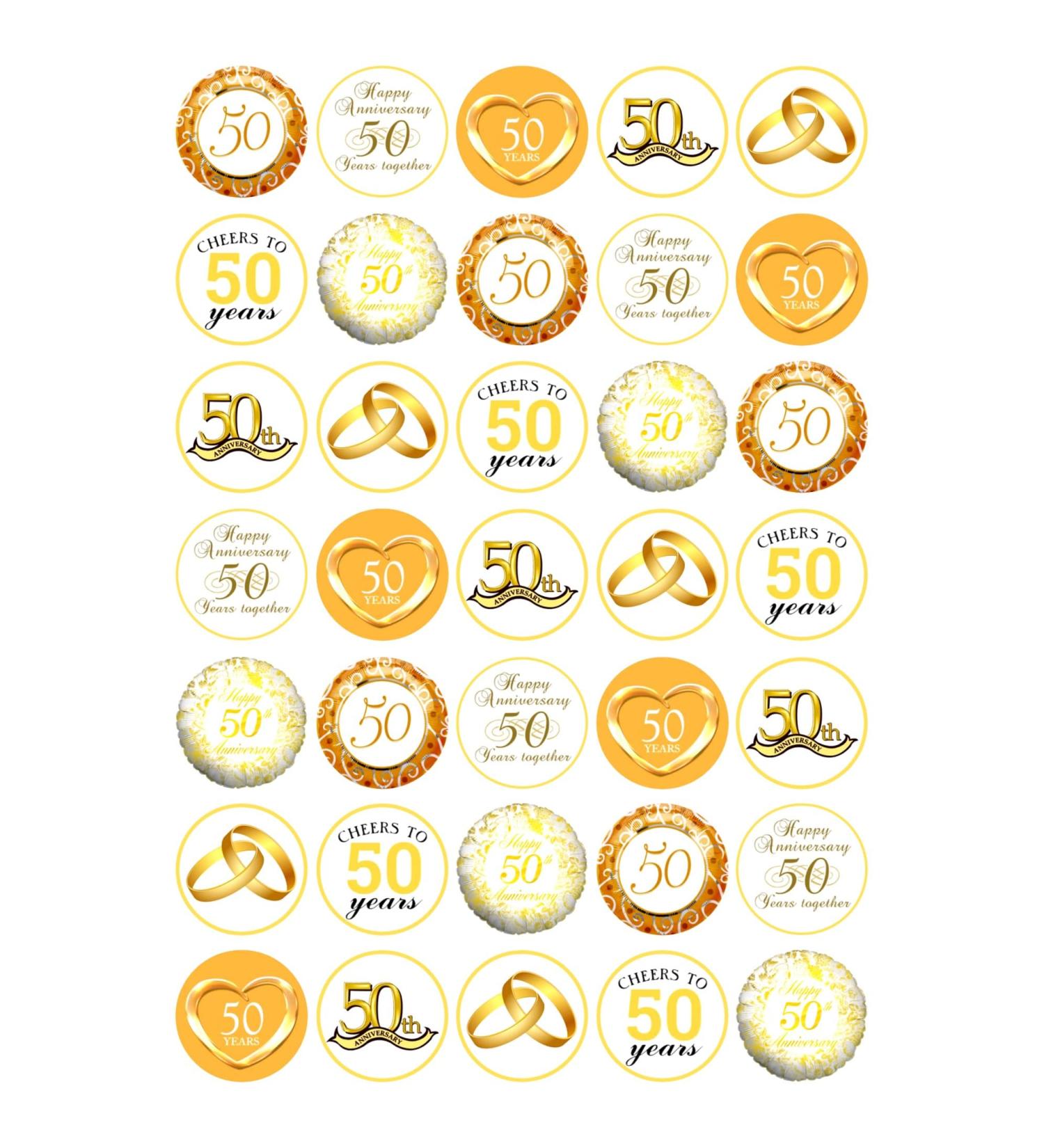 35 x 50th Wedding Anniversary Mix Edible Wafer Card Cupcake Toppers Cake Party Decorations