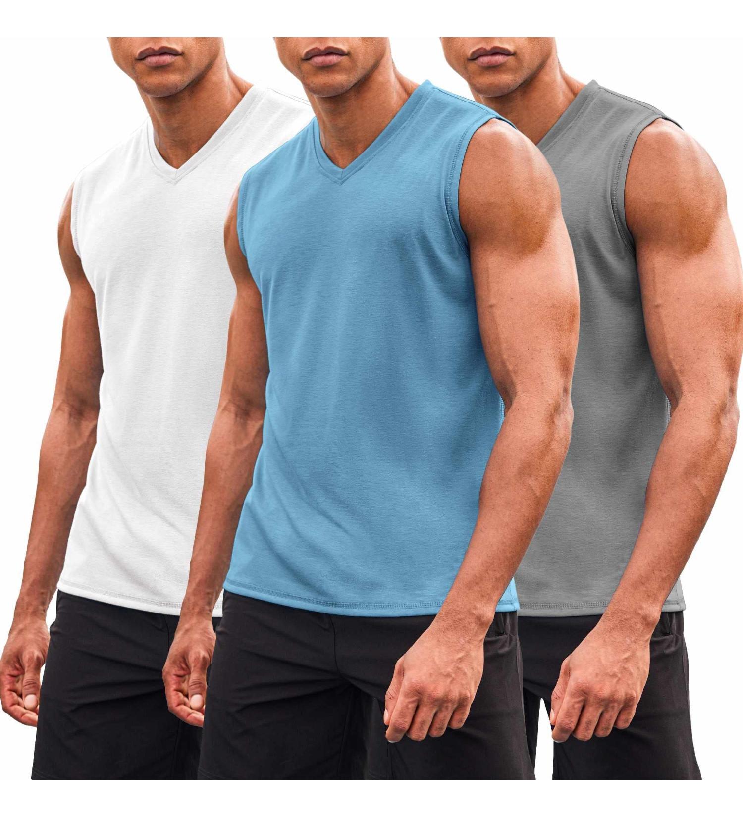 COOFANDY Men's 3 Pack Sleeveless Workout Tank Tops - V Neck Muscle Tee Set - Buy Online on GoSupps.com