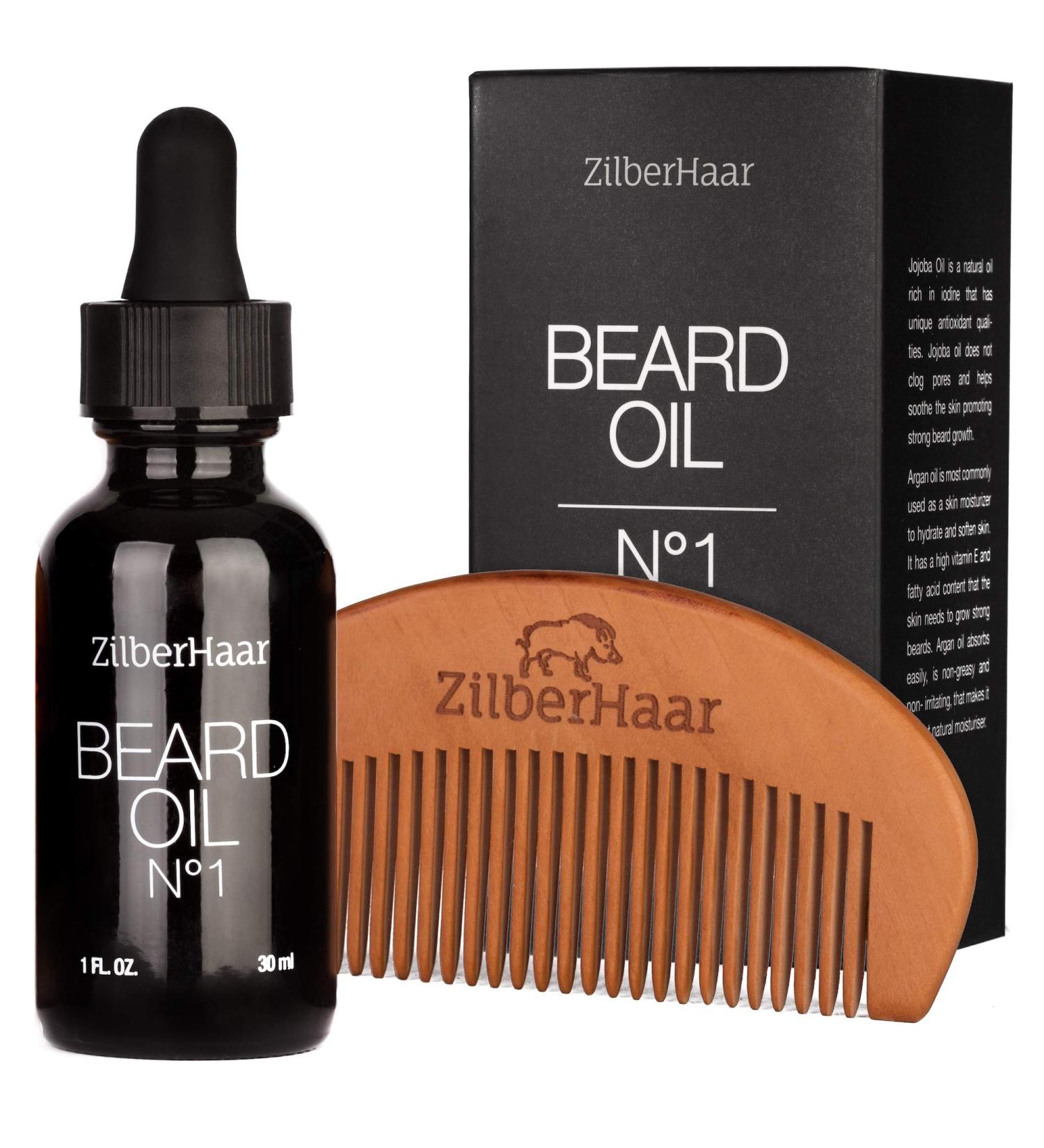ZilberHaar Beard Oil N 1 + Comb - Organic Moroccan Jojoba & Argan Oil - Beard Growth & Hydration - 1 oz - Buy Online on GoSupps.com