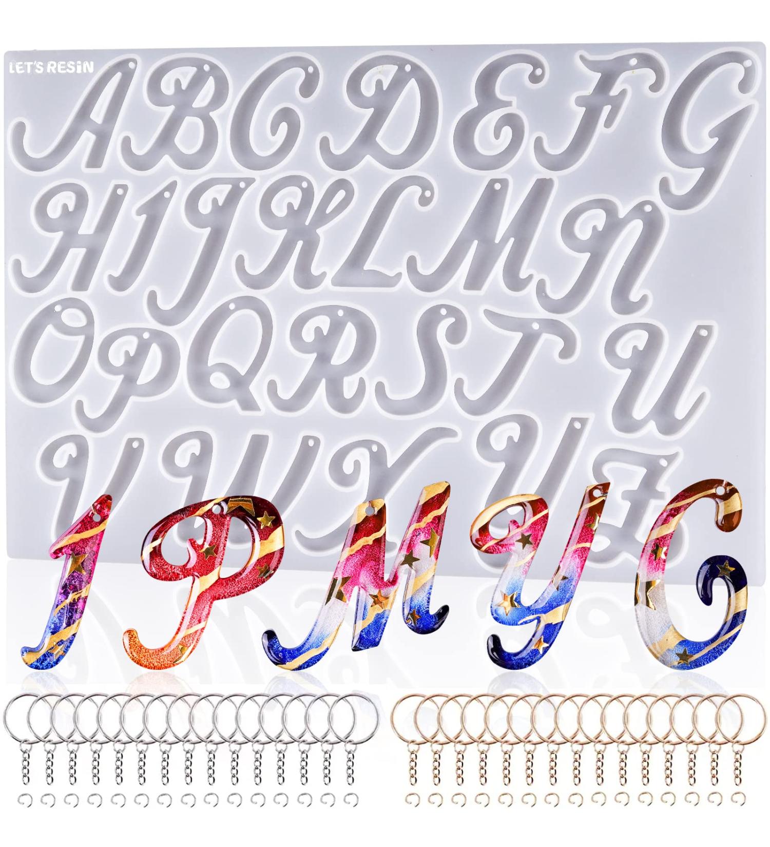 LET'S RESIN Large Alphabet Mold for Resin - Reversed Letter Keychain Molds with Hole | Silicone Alphabet Resin Molds Set with 30 Jump Rings & Key Rings | Epoxy Molds for Keychain Making (15.3 x 8.9) - Fancy Letter Design - Buy Online on GoSupps.com