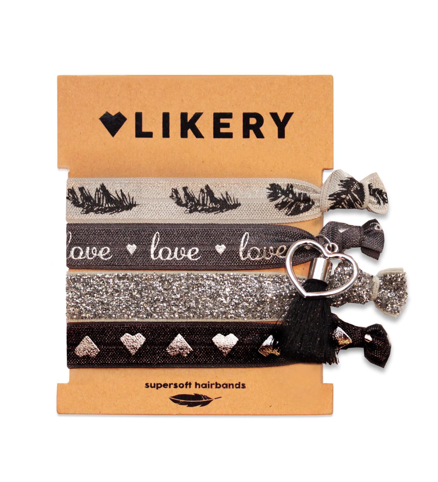 Super Soft Hair Tie & Bracelet Set for Women Children & Girls - Glittery Shimmering Fabric in Violet Black Silver & Stone - Buy Online on GoSupps.com