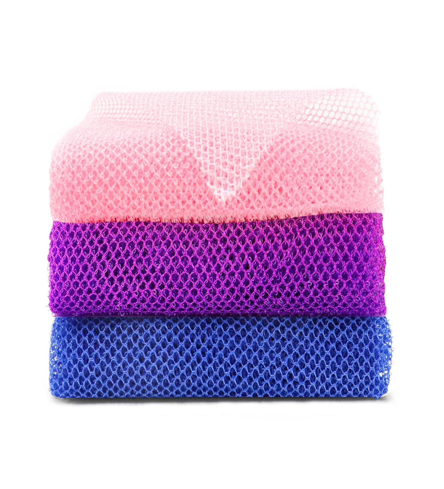 3 Pcs African Exfoliating Net African Net Sponge 80x30cm Long African Shower Sponge Body Sponge Exfoliating Sponge for Men and Women Deep Cleaning(Purple Pink Blue) - Buy Online on GoSupps.com