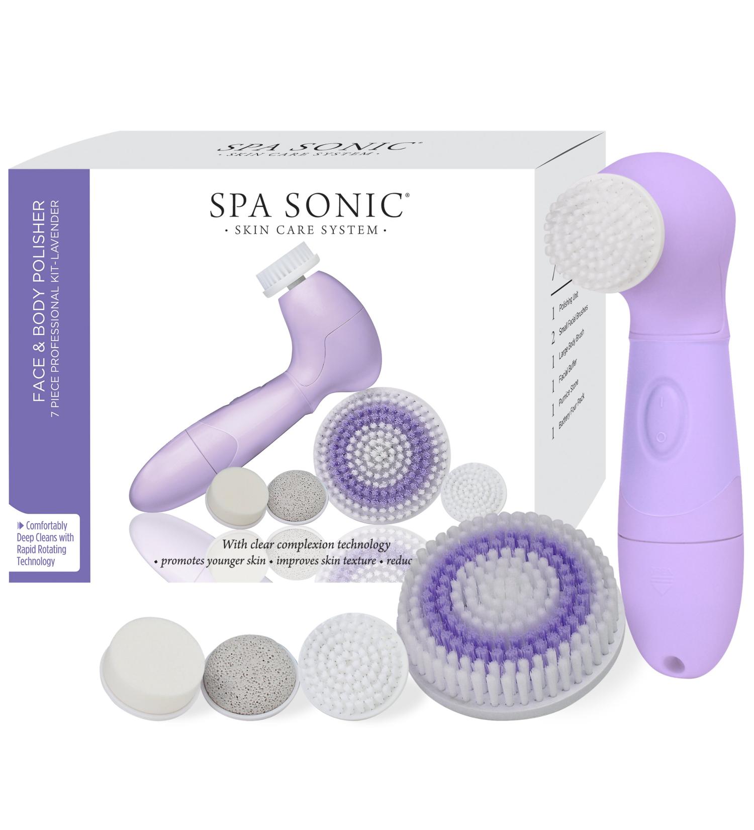 Spa Sonic Skin Care System Face and Body Polisher Professional Kit Lavender