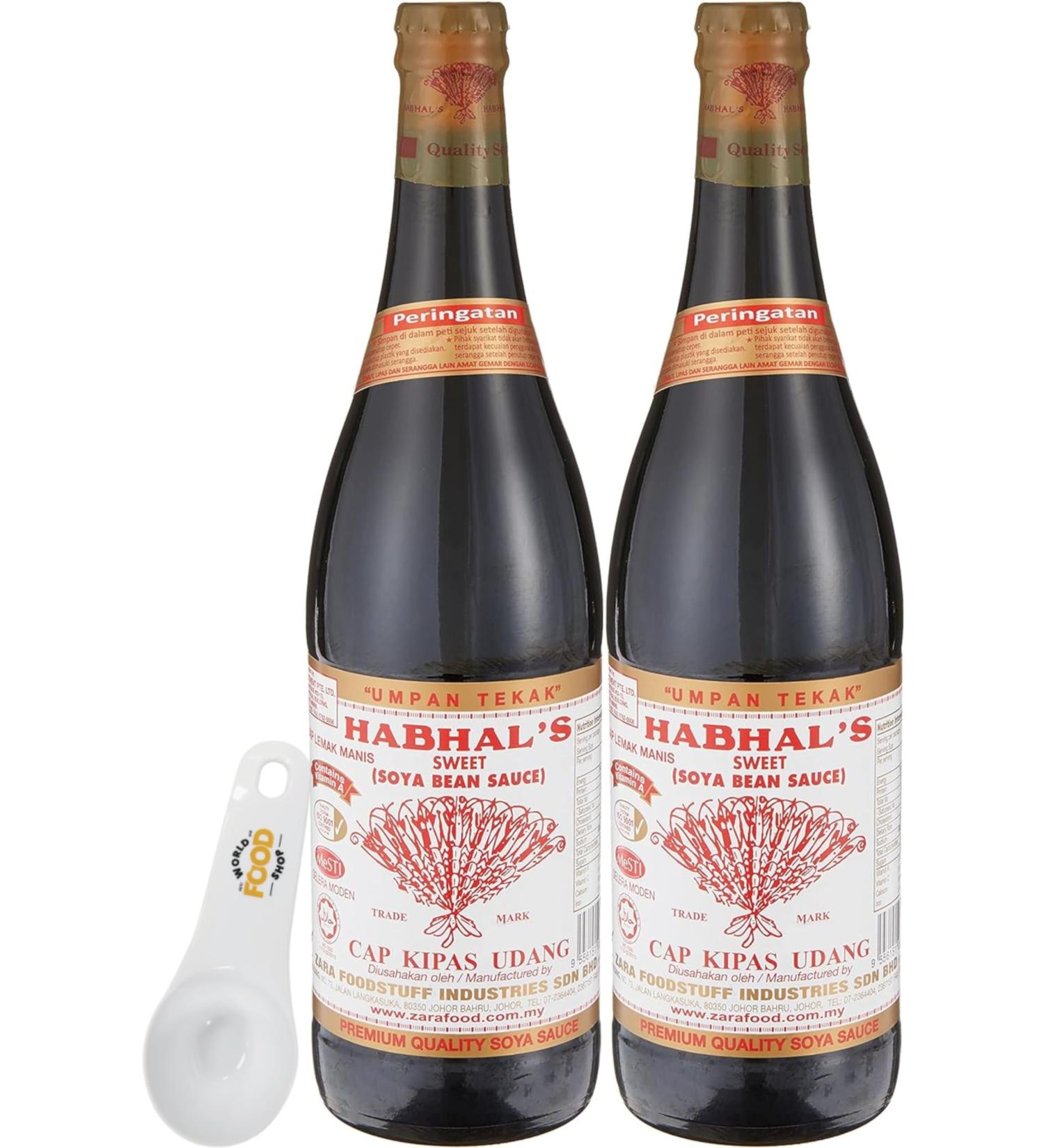 Habhal's Kicap Manis Sweet Soy Sauce 645ml - Pack of 2 with World Food Shop Scoop - Rich and Sweet Gourmet Condiment Ideal for Marinades Glazes and Dipping - Buy Online on GoSupps.com