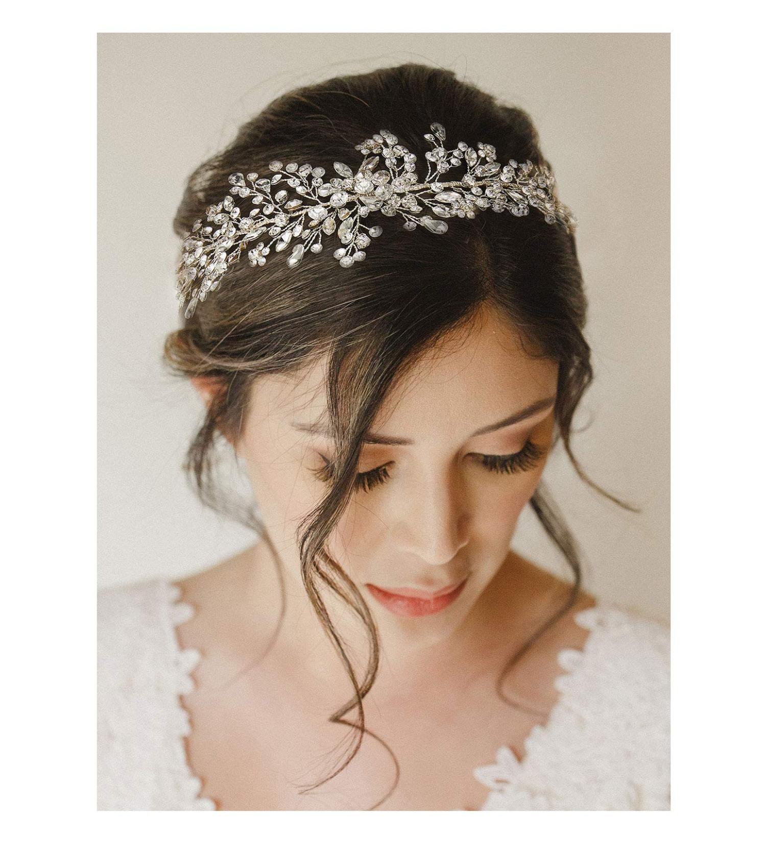 SWEETV Crystal Rhinestone Wedding Headpiece for Bride | Bridal Hair Band Silver - Buy Online on GoSupps.com
