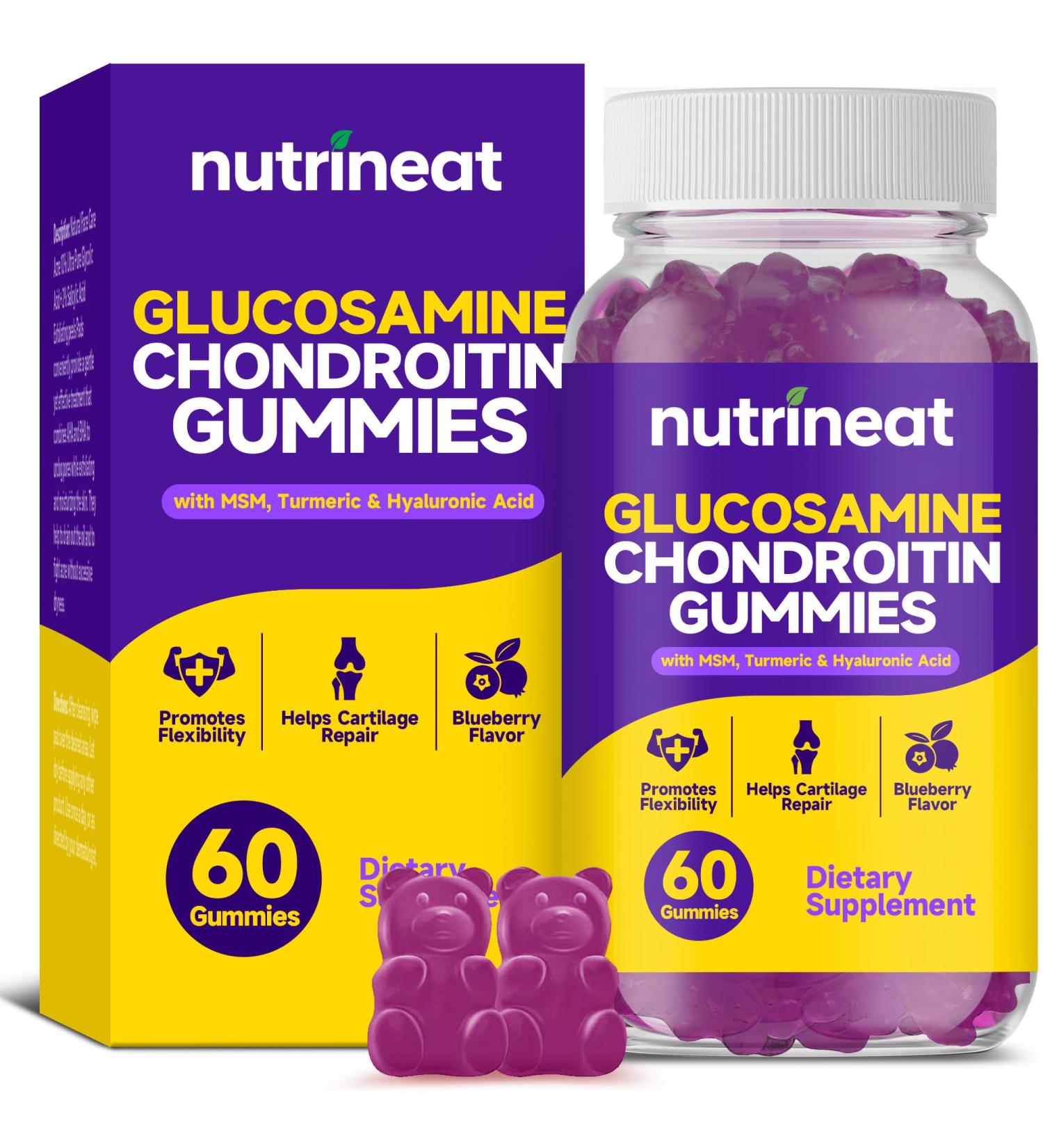 NutriNeat Glucosamine Chondroitin Gummies (60 Count) Glucosamine Gummies for Joint Support with MSM Hyaluronic Acid Blueberry Flavor Chewable Support Mobility Cartilage & Comfort - Buy Online on GoSupps.com