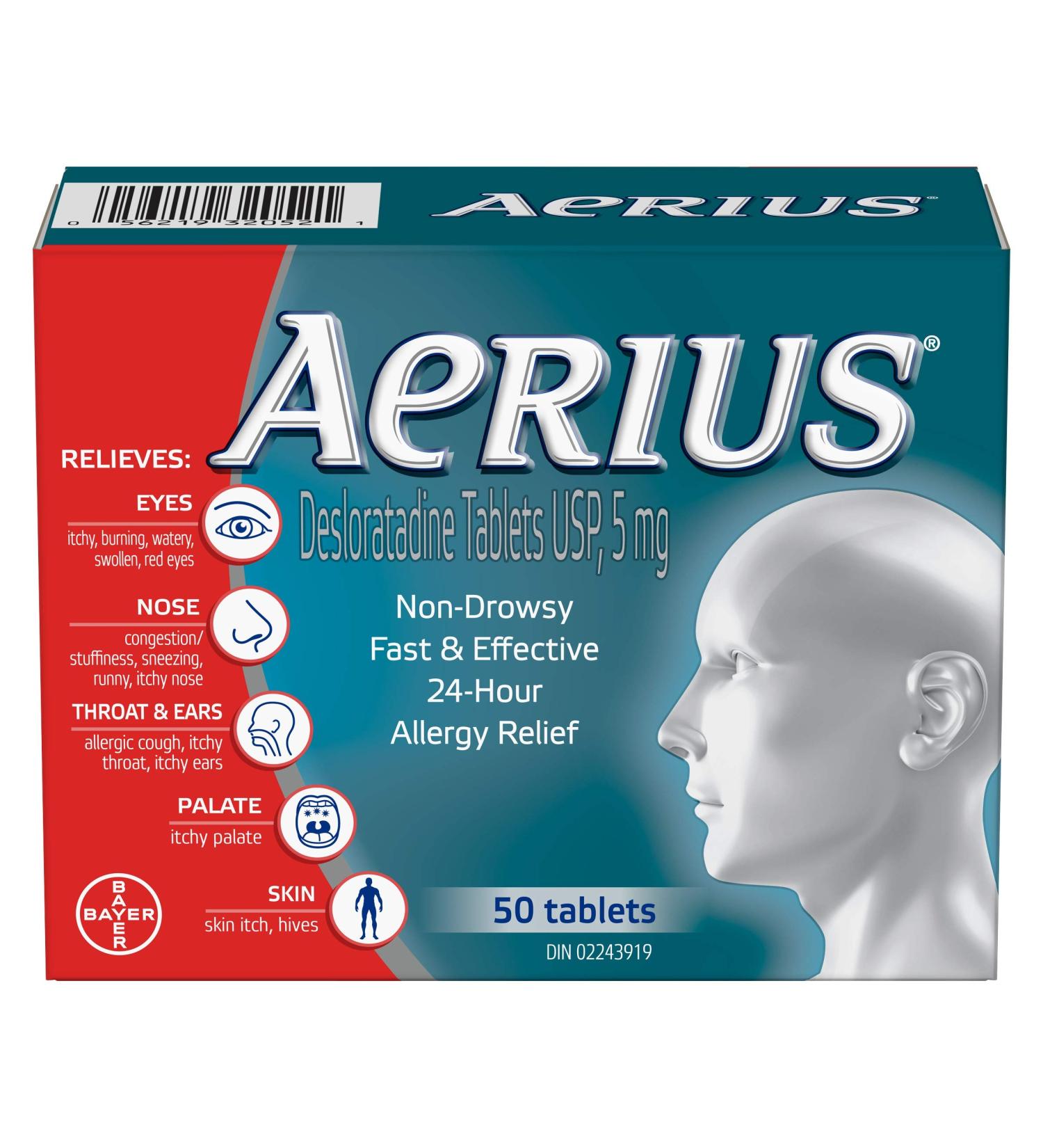 Aerius Allergy Medicine Fast Relief 24-Hour Non-Drowsy 15 Symptoms 50 Tablets - Buy Online on GoSupps.com