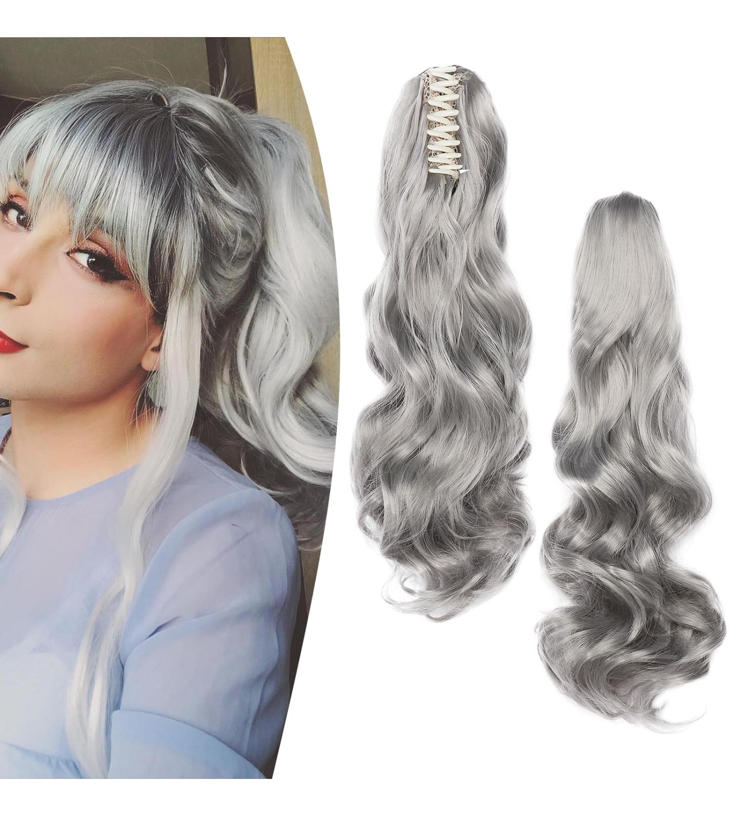 50cm Dark Gray Curly Ponytail Extensions | Gairyan Wavy Synthetic Hair Claw Clip for Women - Buy Online on GoSupps.com