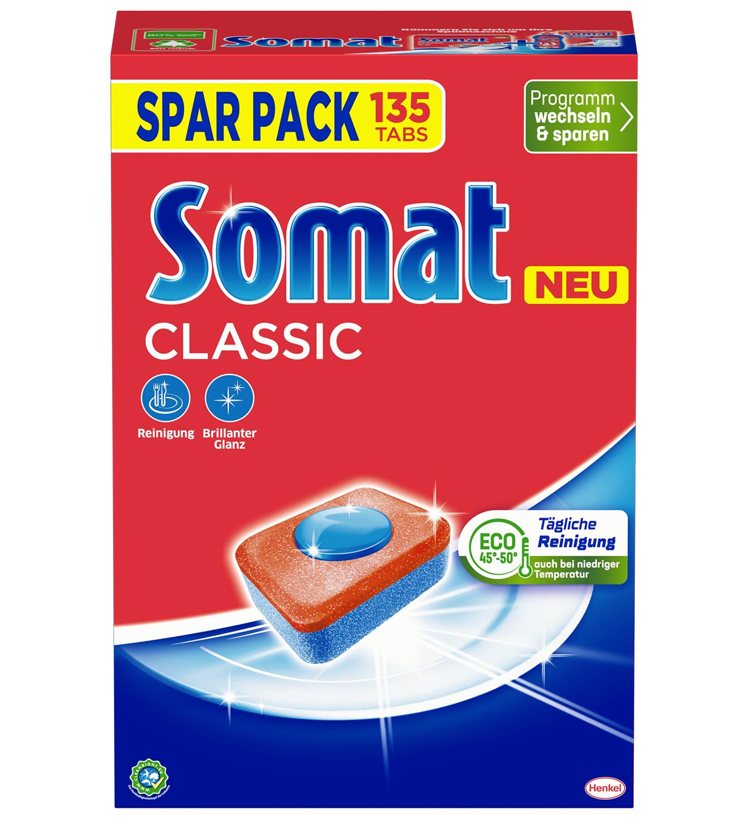 Somat Classic Dishwasher Tabs - 135 Tabs for Powerful Cleaning & Rinsing - Bright Dishes Even at Low Temperatures | International Shipping Available - Buy Online on GoSupps.com