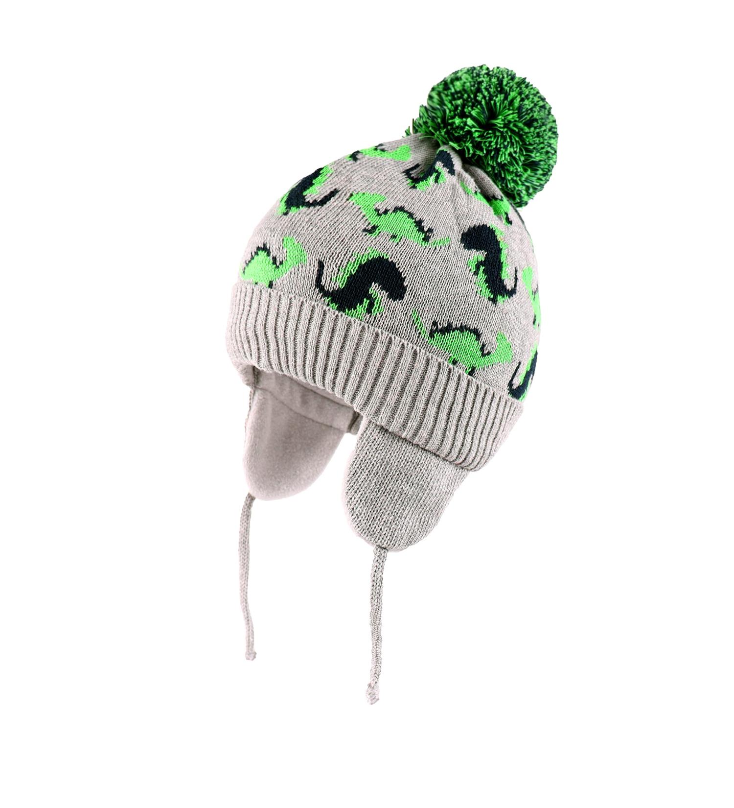 LANGZHEN Toddler Winter Hat Earflap Knit Cap for Baby Boys Girls 6-12 Months - Grey-Green Dinosaur - Buy Online on GoSupps.com