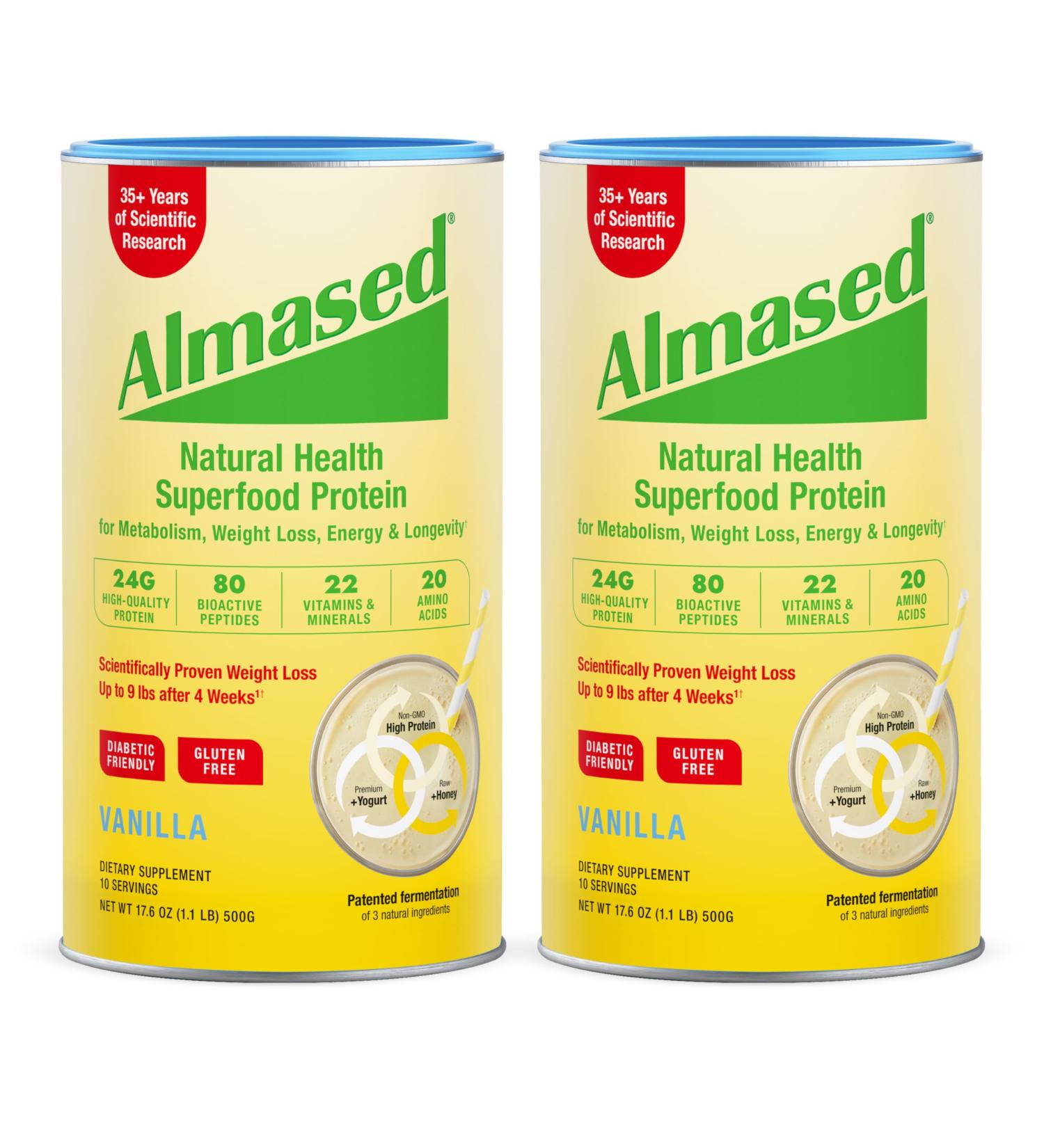 Almased Vanilla Meal Replacement Shake - Low-Glycemic High Plant Base Protein Powder- Nutritional Weight Health Support Supplement - Vanilla Flavor - 17.6 oz (1.1 Pound (2 Pack)) - Buy Online on GoSupps.com