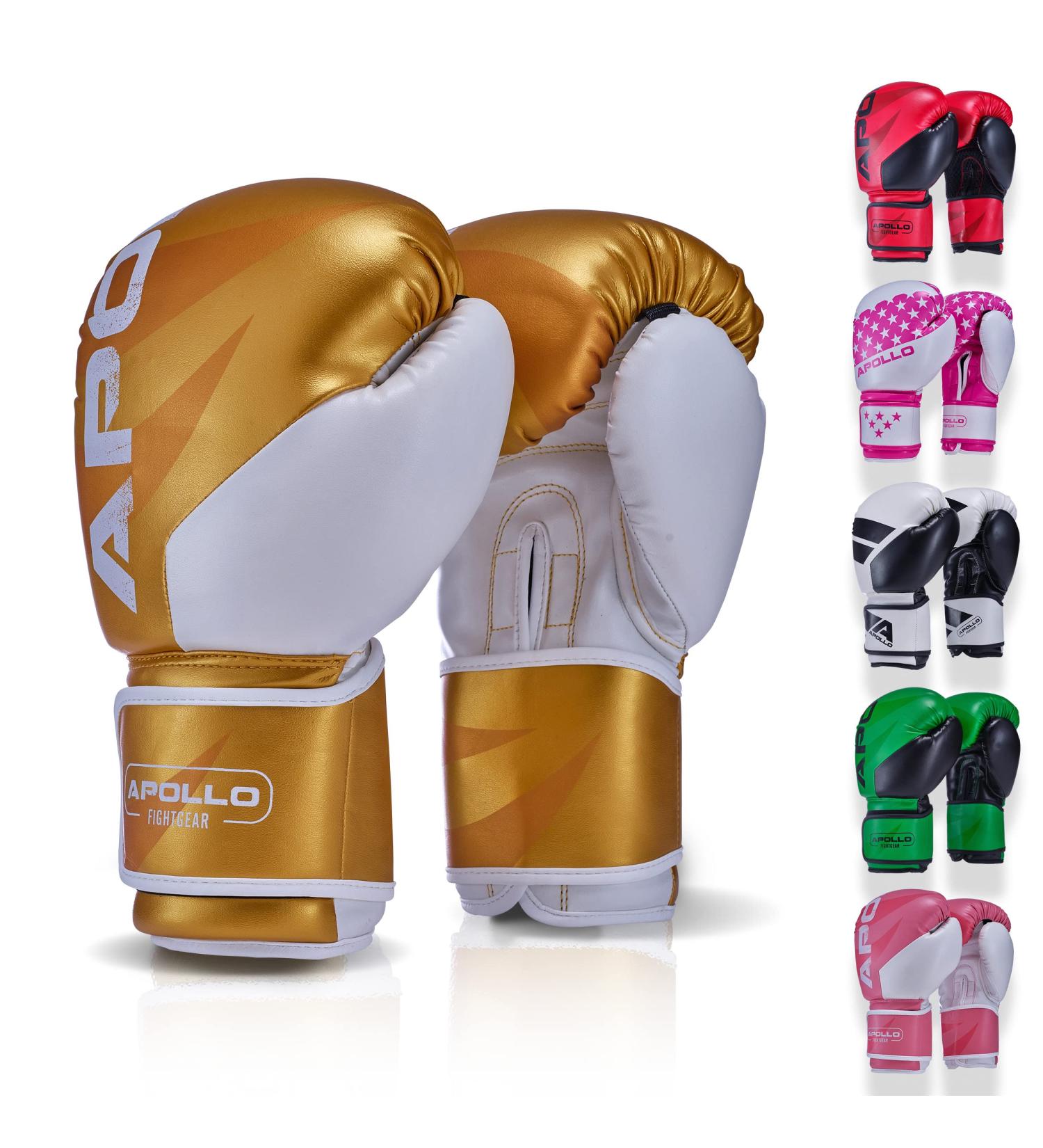 Apollo Boxing Gloves for Men & Women - PU Leather Thai Boxing Gloves for Training Sparring & MMA - 12/14/16oz Options Available - Kickbox & Fitness Gear - Buy Online on GoSupps.com