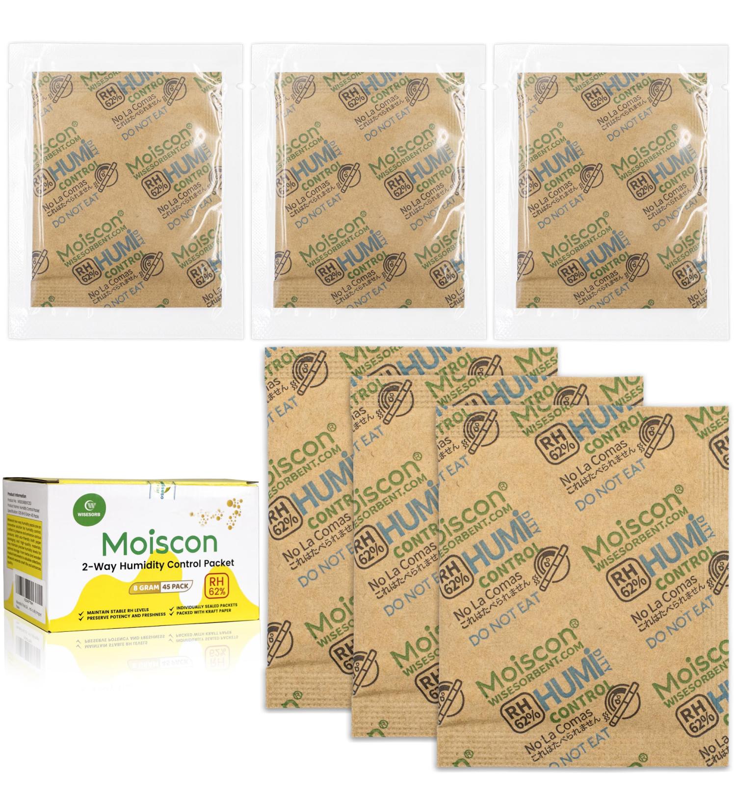 WISESOR 45-Piece Two-Way Moisture Control Packs - 62% RH 8g Perfect for 28ml Herb Storage | Individually Packed Moisture Control Solutions - Buy Online on GoSupps.com