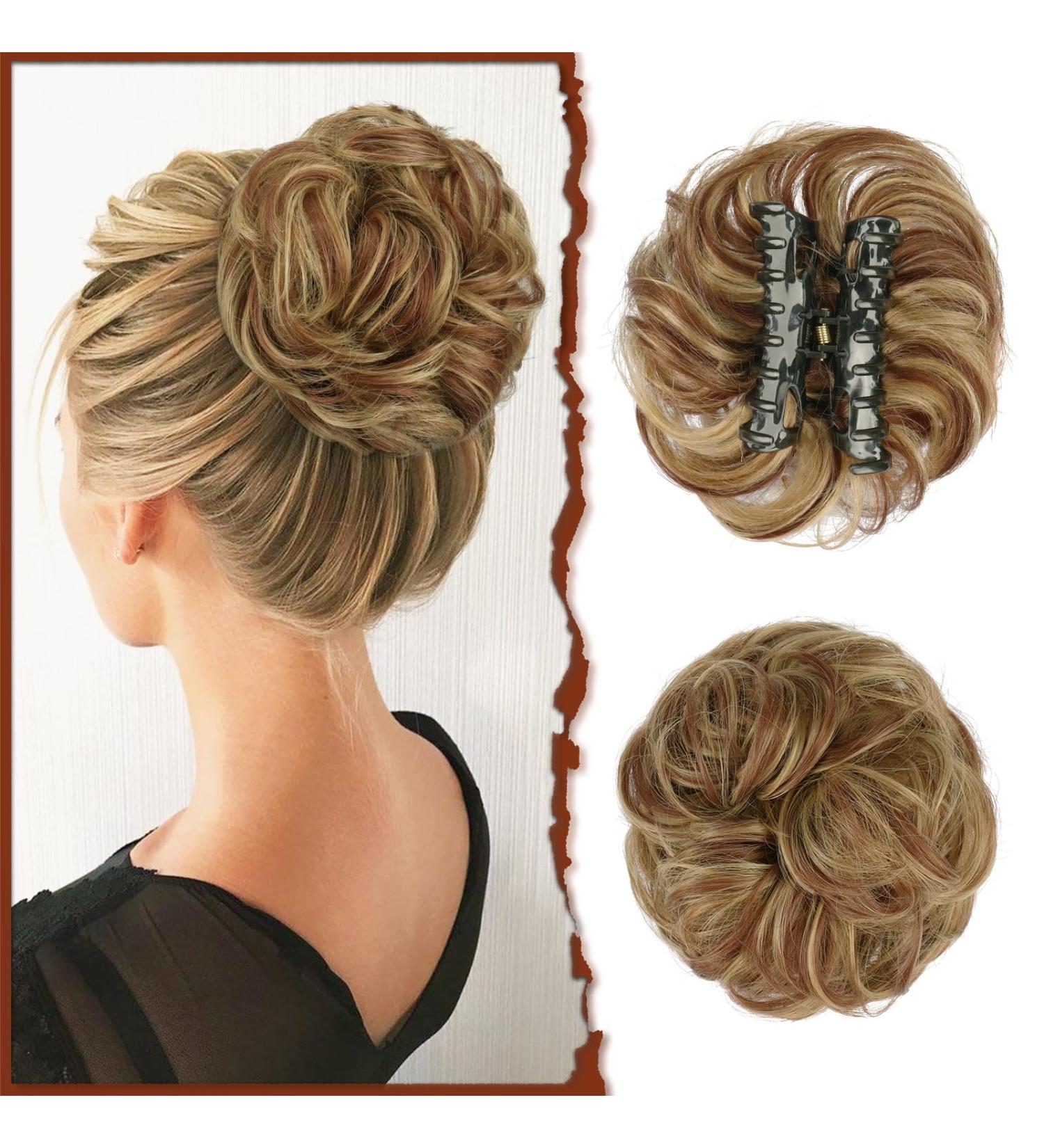 Sofeiyan Claw Clip Messy Bun Wavy Curly Hair Extension in Brown & Blonde - Women's Chignon Ponytail Hairpiece - Buy Online on GoSupps.com