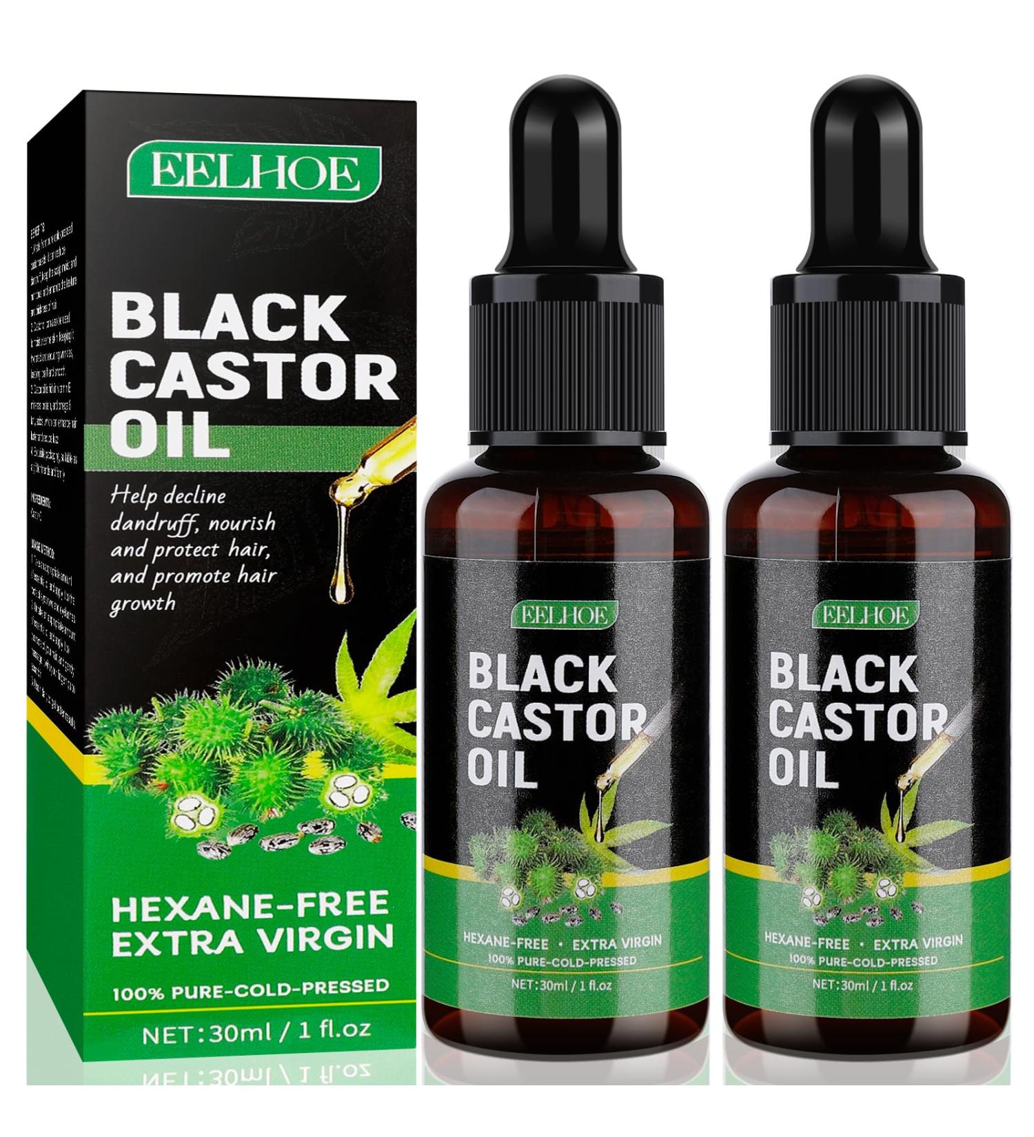 2PCS Organic Black Castor Oil - 100% Pure Natural Hair & Body Moisturizer | Ideal for Eyelashes & Eyebrows (2 fl oz - Buy Online on GoSupps.com