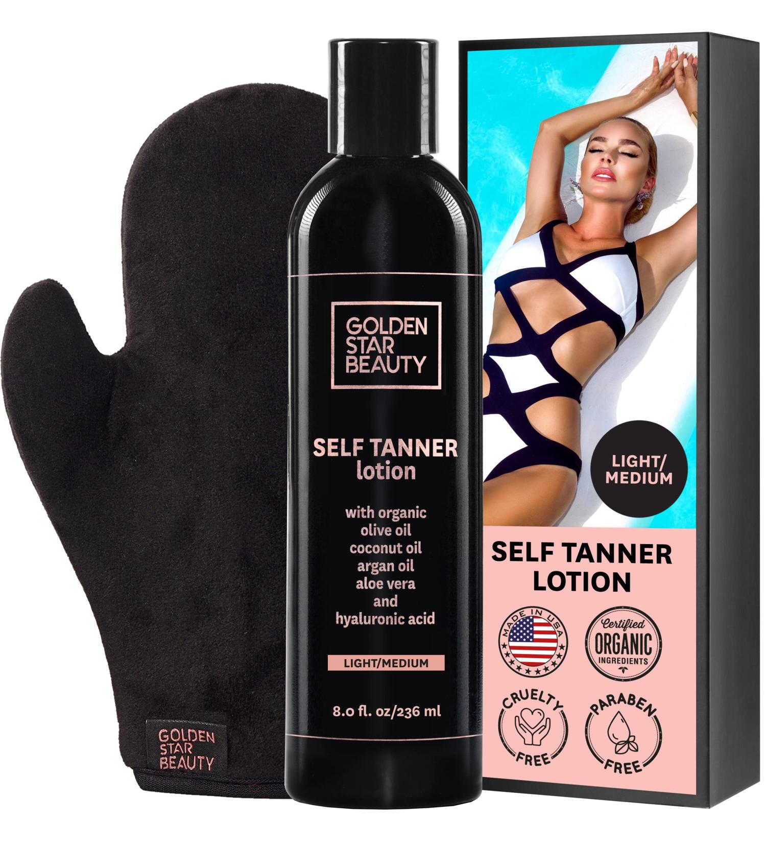 Organic Self Tanning Lotion for Natural Looking Tan with Tanning Mitt - Light to Medium - Buy Online on GoSupps.com