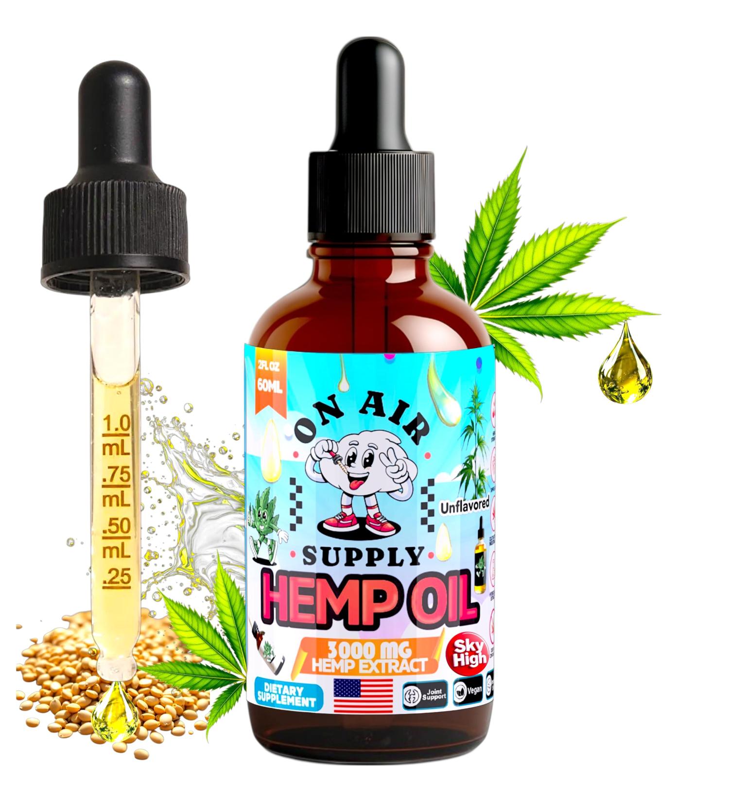 Hemp Oil - Organic Unflavored 2FL/60ML 3 000MG High Potency Drops Full-Spectrum Extract Hemp Oil for Skin & Hairs with Omega 3-6-9 & Vitamins C+E Natural Immune & Sleep Support Made in USA - Buy Online on GoSupps.com