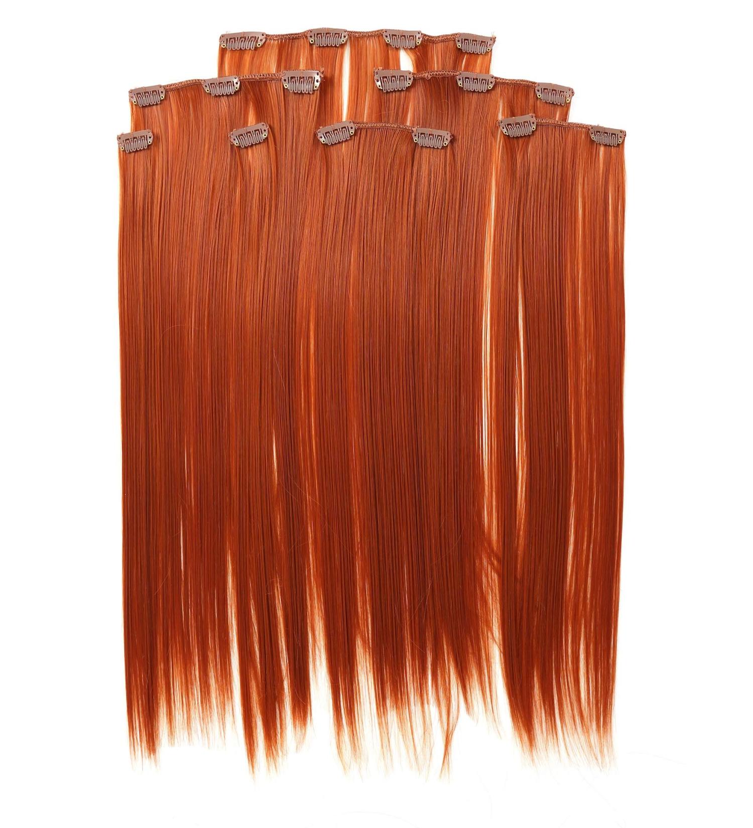 Prettyland 7-piece SET static-free clip-in 50cm straight long hair strands hairpiece hair extension orange copper-red R01
