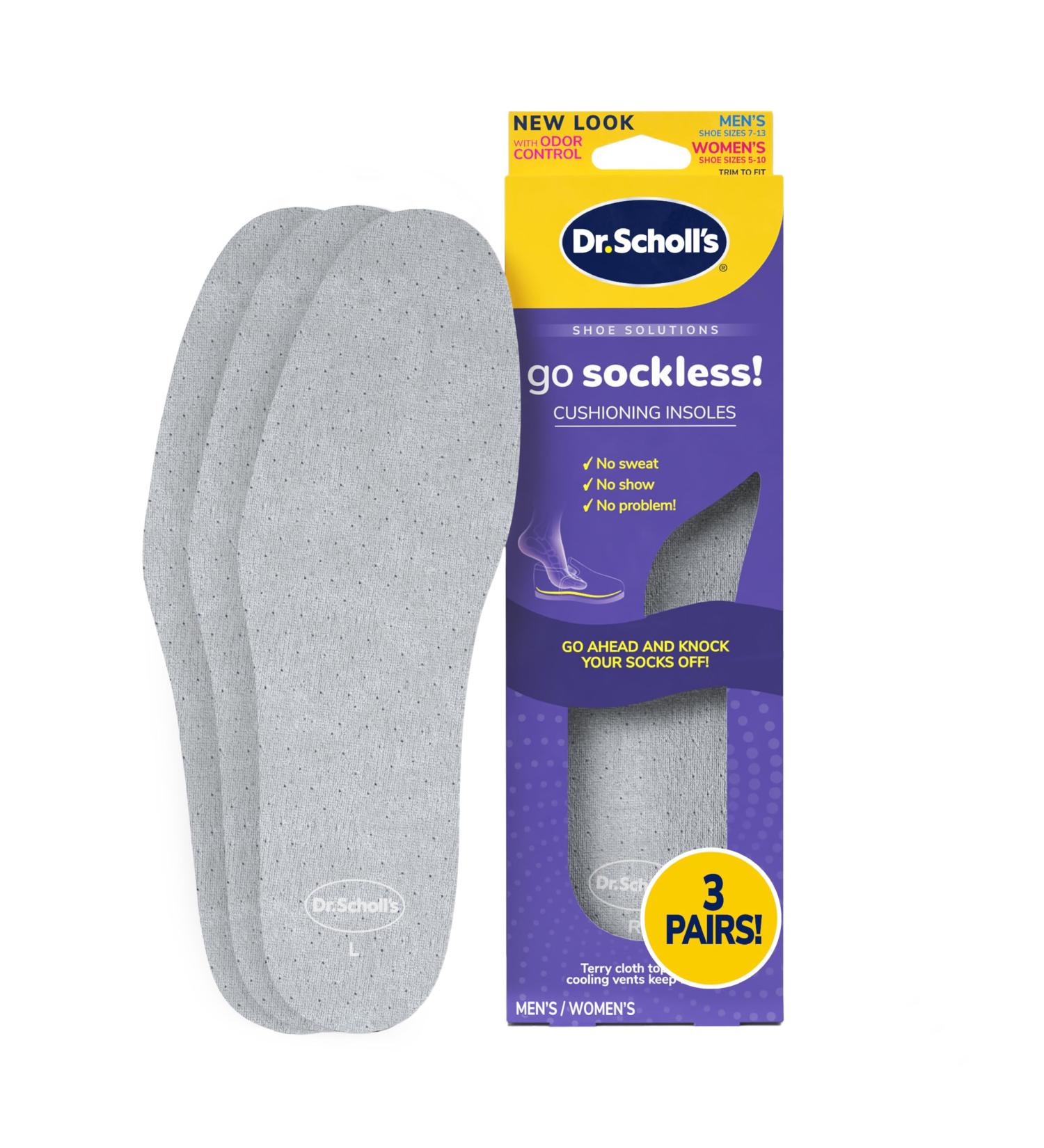 Dr Scholl s Go Sockless! Cushioning Insoles for Men & Women - 3 Pairs Moisture-Absorbing Shoe Inserts with Plush Comfort Layer - Buy Online on GoSupps.com