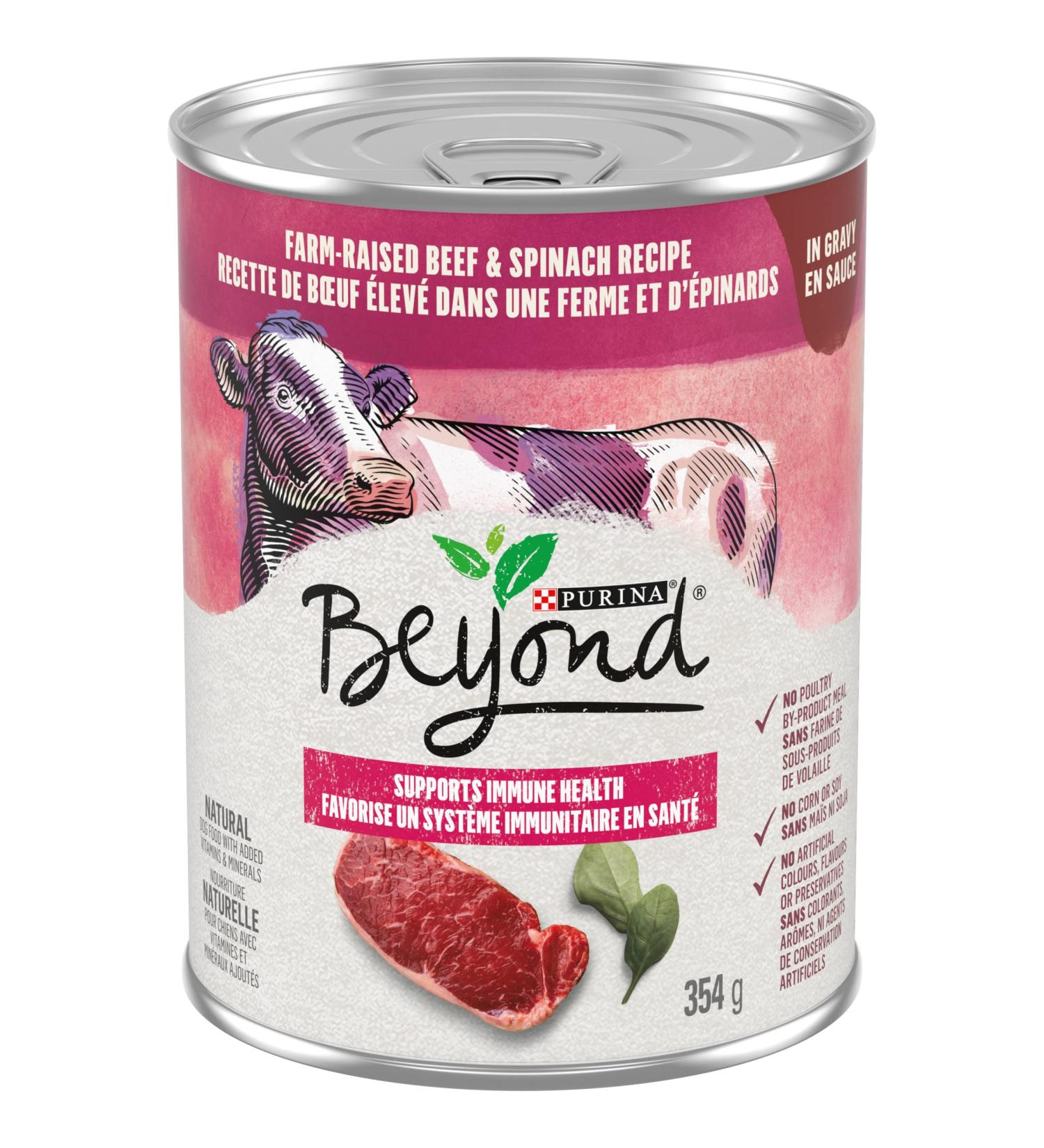Beyond Natural Wet Dog Food Farm-Raised Beef & Spinach in Gravy - 354 g Can (12 Pack) - Buy Online on GoSupps.com
