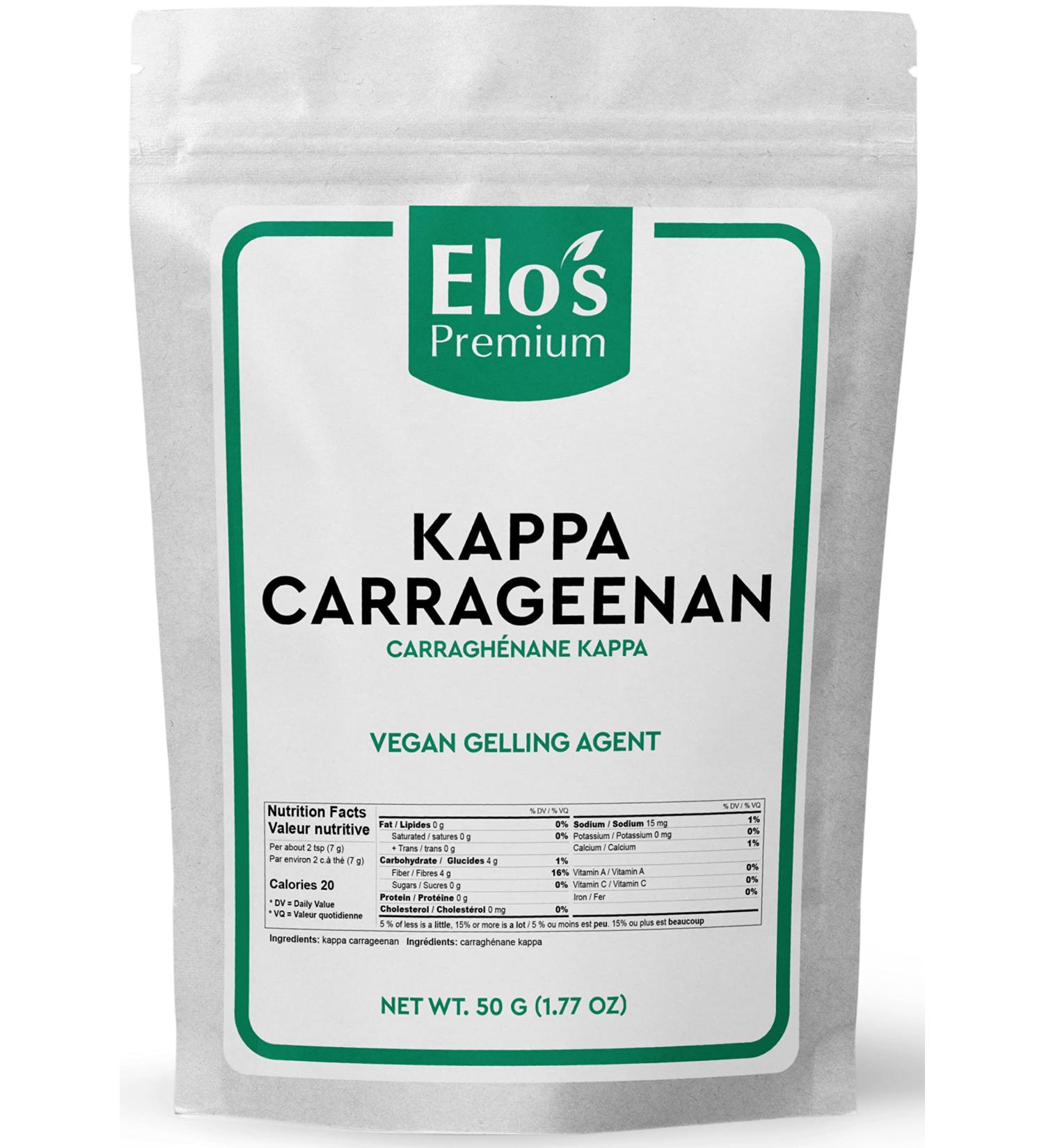 Kappa Carrageenan Powder (50g) by Elo's Premium| Packaged In Canada| 100% All-Natural Vegan Thickener Stabilizer Gelling Agent| Non-GMO Vegan Non-MSG & Keto| Food Grade Kappa Carrageenan for Vegan Cheese Tofu Pudding & More - Buy Online on GoSupps.com