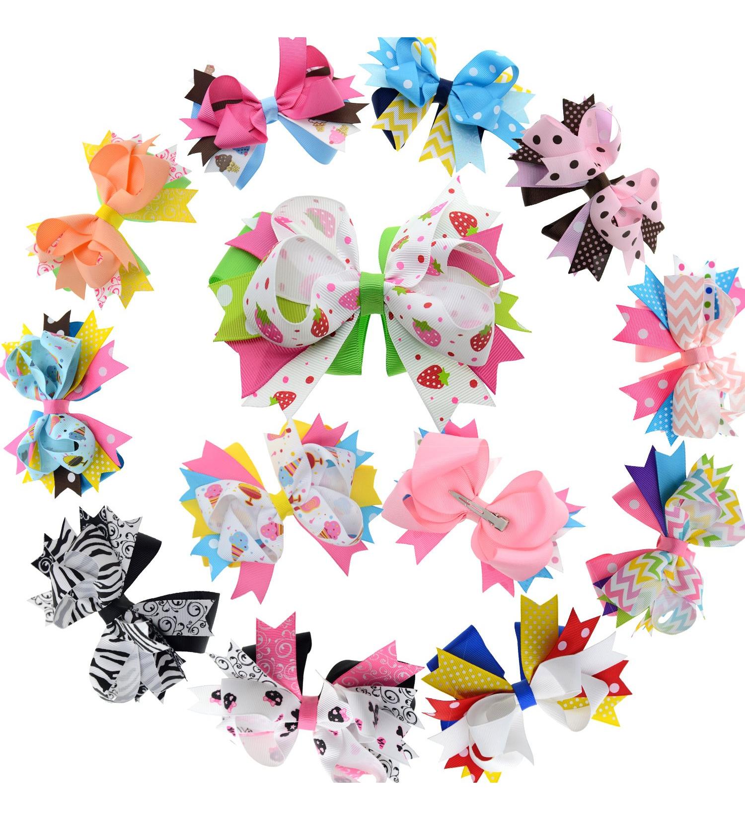 5 Inch Stacked Hair Bows for Teen & Adult Girls - 12 Colors Boutique Hair Bow Clips - Pigtail Accessories - Buy Online on GoSupps.com