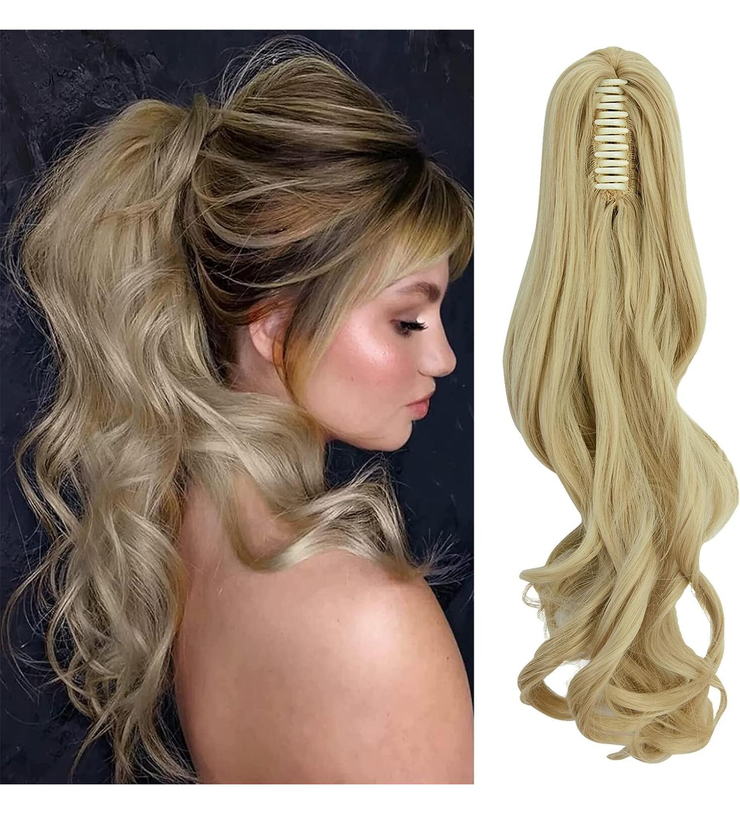 FXYTK Claw Clip Ponytail Hair Extension 18 Inch Curly Sandy Blonde Mix Bleach Blonde - Buy Online on GoSupps.com
