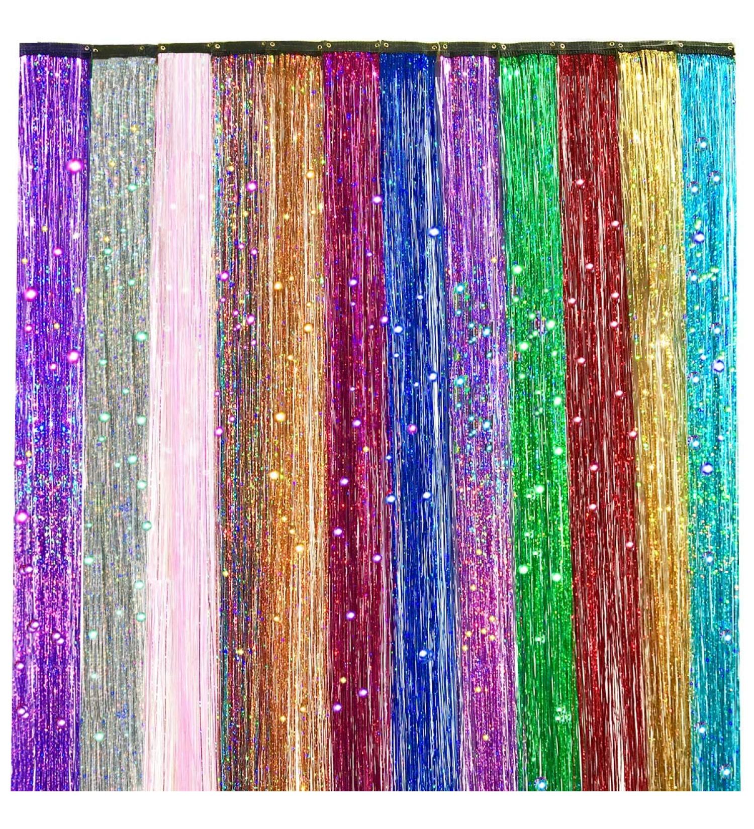 Angels Beauty Hair Tinsel Strands Kit - 48 Inches - 12 Colors - Glitter Hair - Heat Resistant - 2400 Pieces - Buy Online on GoSupps.com