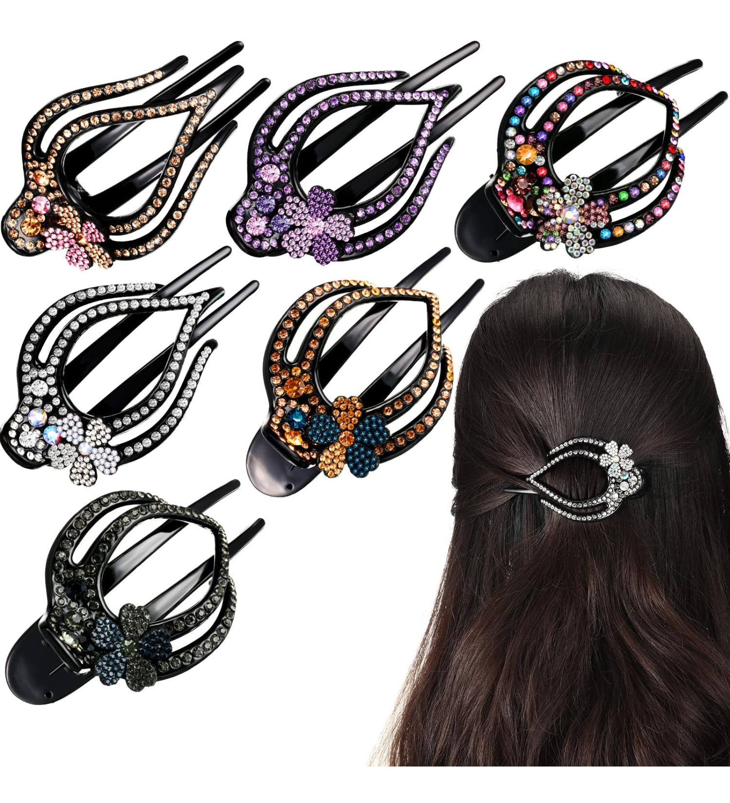 6 Pack Heart Style Ponytail Hair Clips with Rhinestones - Sparkly and Fancy Hair Accessories for Women and Girls - Buy Online on GoSupps.com