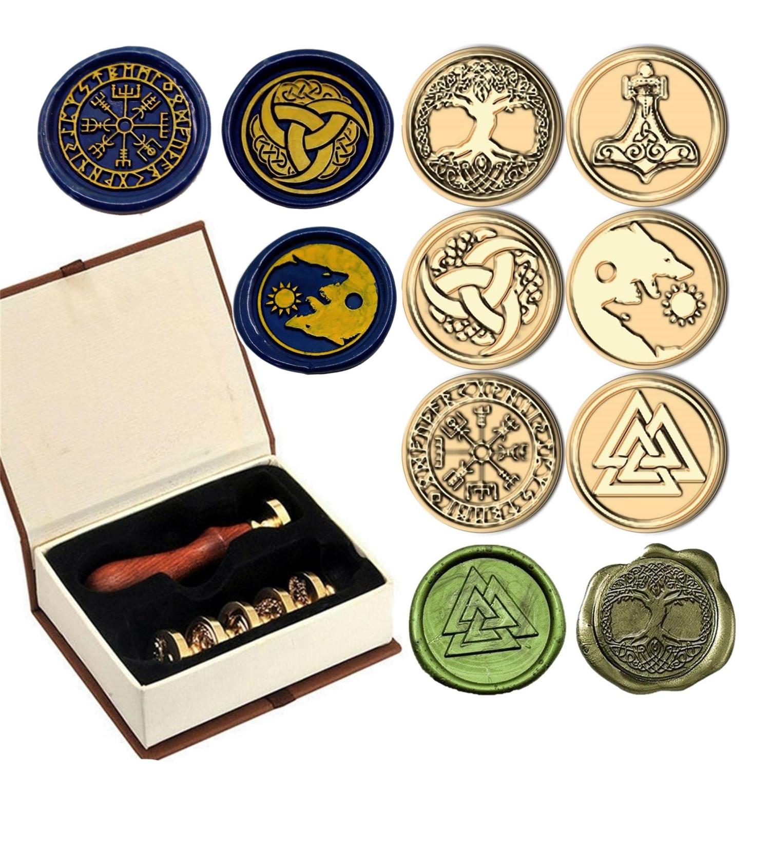 Kooer Viking Rune Vegvisir Wax Seal Stamp Custom Viking Rune Sealing Wax Stamp Vegvisir Wax Stamp Custom Wedding Invitation 6pcs Set - Buy Online on GoSupps.com