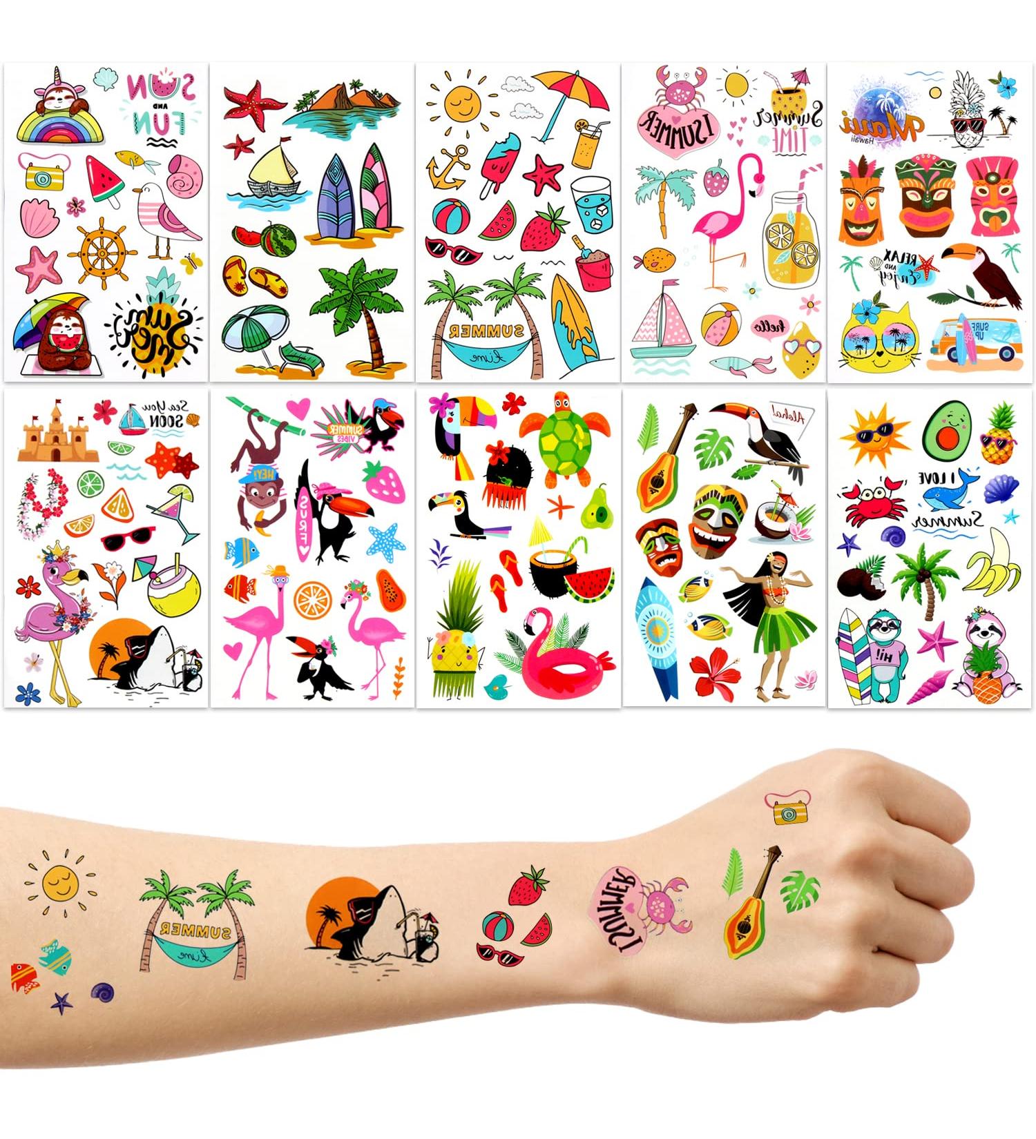 Lomimos Hawaiian Luau Temporary Tattoos - 138pcs for Summer Beach Pool Party (10 Sheets) - Buy Online on GoSupps.com