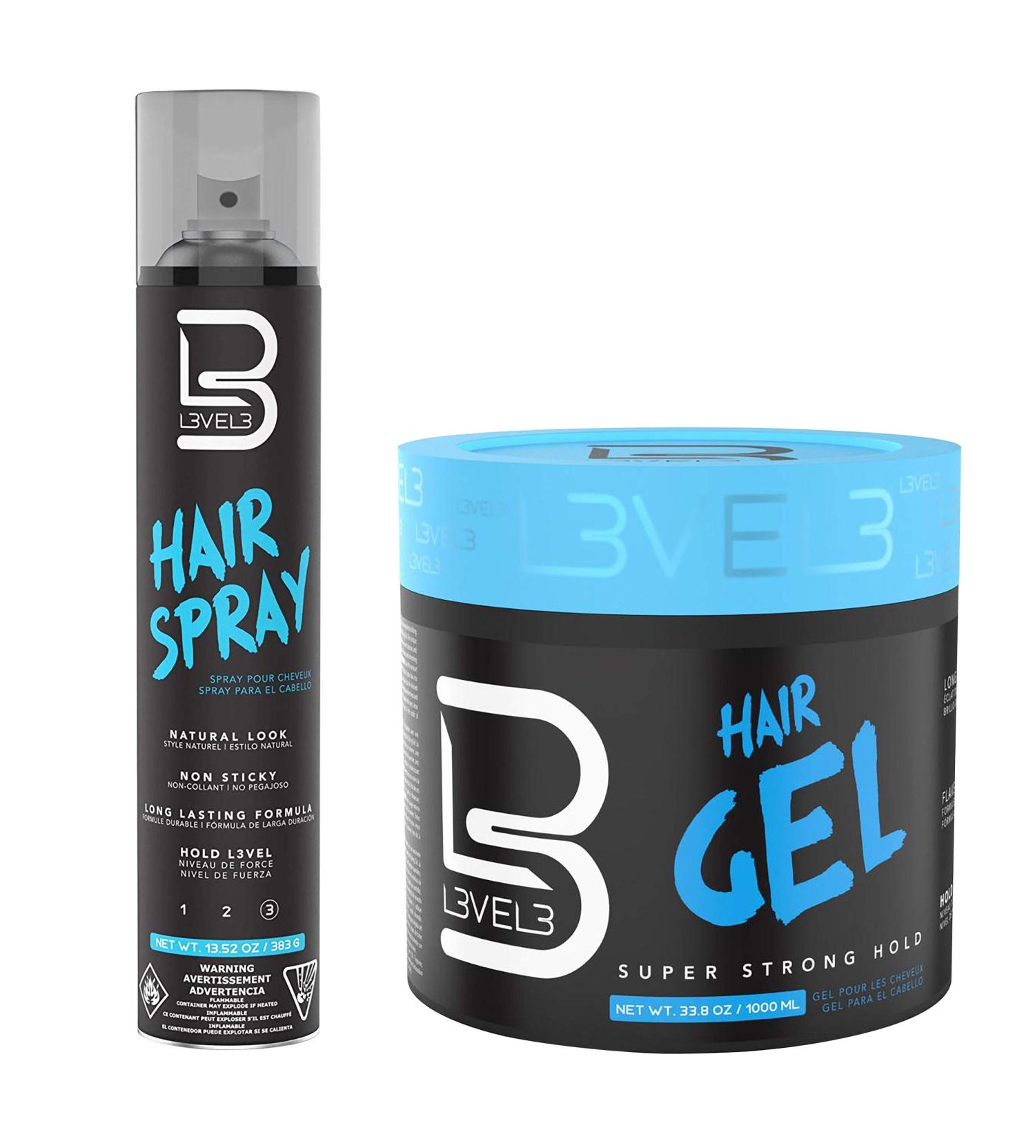 Level 3 Hair Gel & Hair Spray Kit - Super Strong Hold - Flake Free - Long Lasting Shine - Great for Men and Women - Strong Hold Hair Spray (Hair Gel & Hair Spray) - Buy Online on GoSupps.com