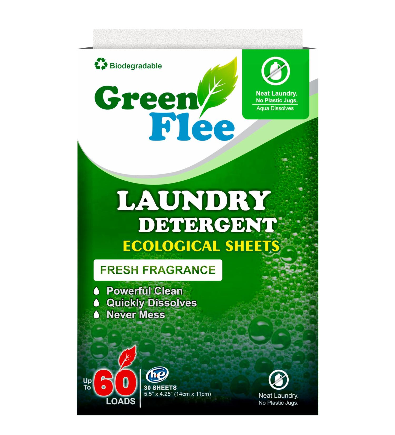 Buy Green Flee Laundry Detergent Sheets - Fresh Fragrance Eco-Friendly No Plastic Jug 60 Loads (30 Sheets) - International Shipping Available - Buy Online on GoSupps.com