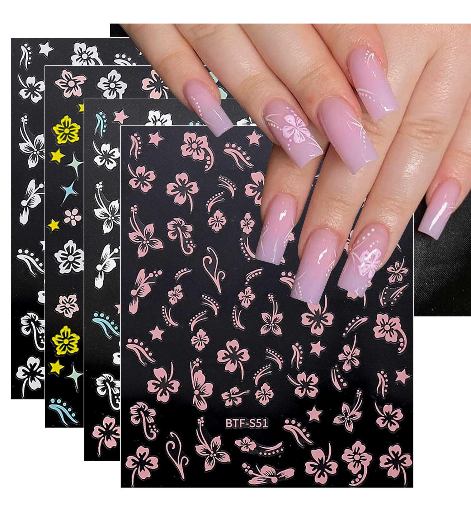 JMEOWIO Spring Flower Hibiscus Nail Art Stickers - 9 Sheets Colorful Self-Adhesive Floral Decals for Summer Nail Design - Buy Online on GoSupps.com