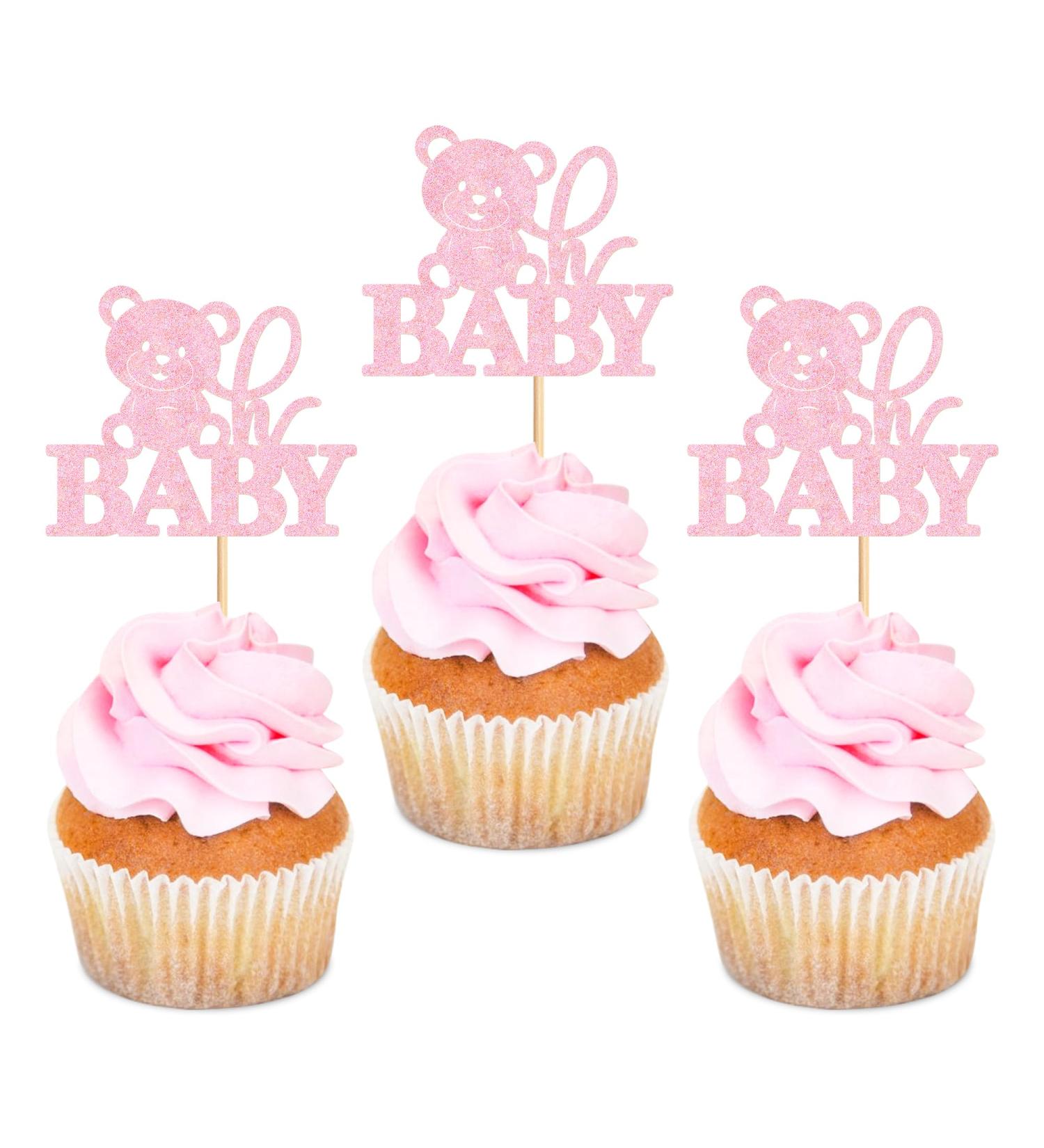 Ercadio 24 Pack Bear Oh Baby Cupcake Toppers Pink Glitter Bear Oh Baby Cupcake Picks Bear Oh Baby Cupcake Decorations Bear Themed Baby Shower Birthday Party Cake Decor Supplies Oh Baby Pink - Buy Online on GoSupps.com