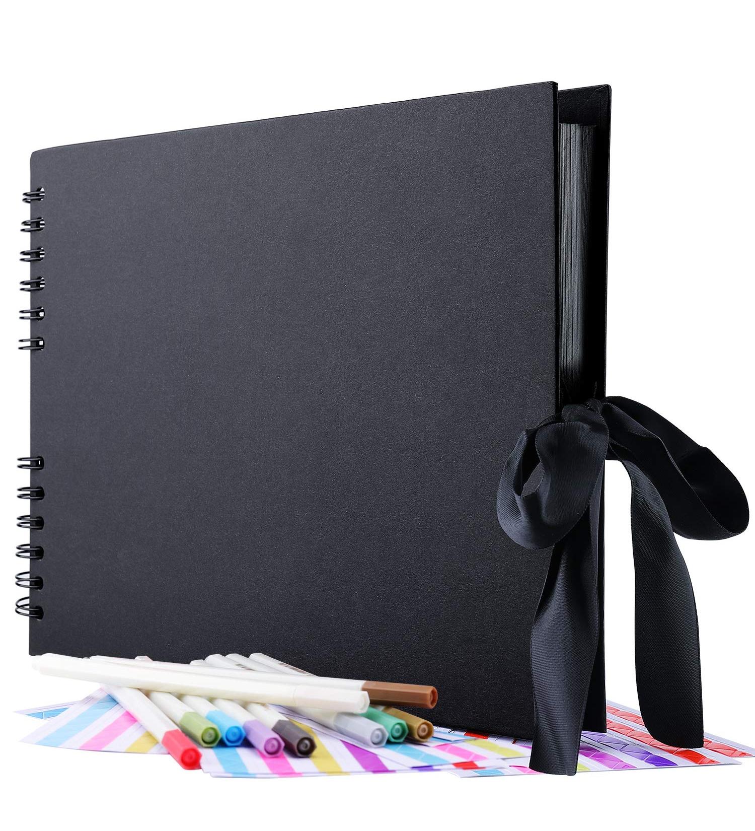 GOTIDEAL 80 Pages Scrapbook Album + 10 Metallic Markers | Wedding, Anniversary, Family DIY Craft Paper Photo Album | Includes Stickers & Corners | 11.5x8.5 Inches (Black) - Buy Online on GoSupps.com