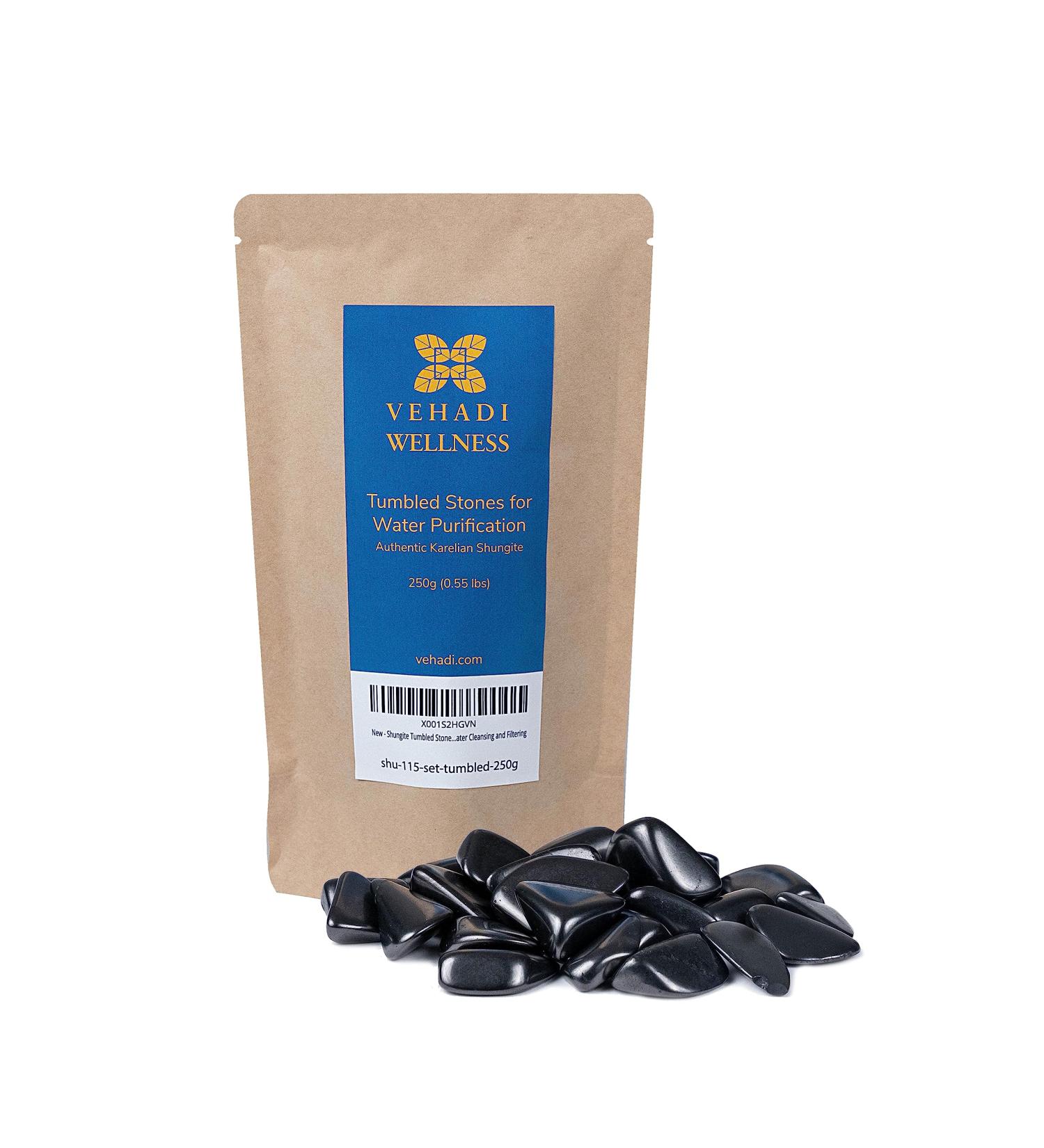 250g Shungite Tumbled Stones for Water Purification - Authentic Healing Crystal Infused Water - Shungite Nuggets for Cleansing and Filtering - Buy Online on GoSupps.com