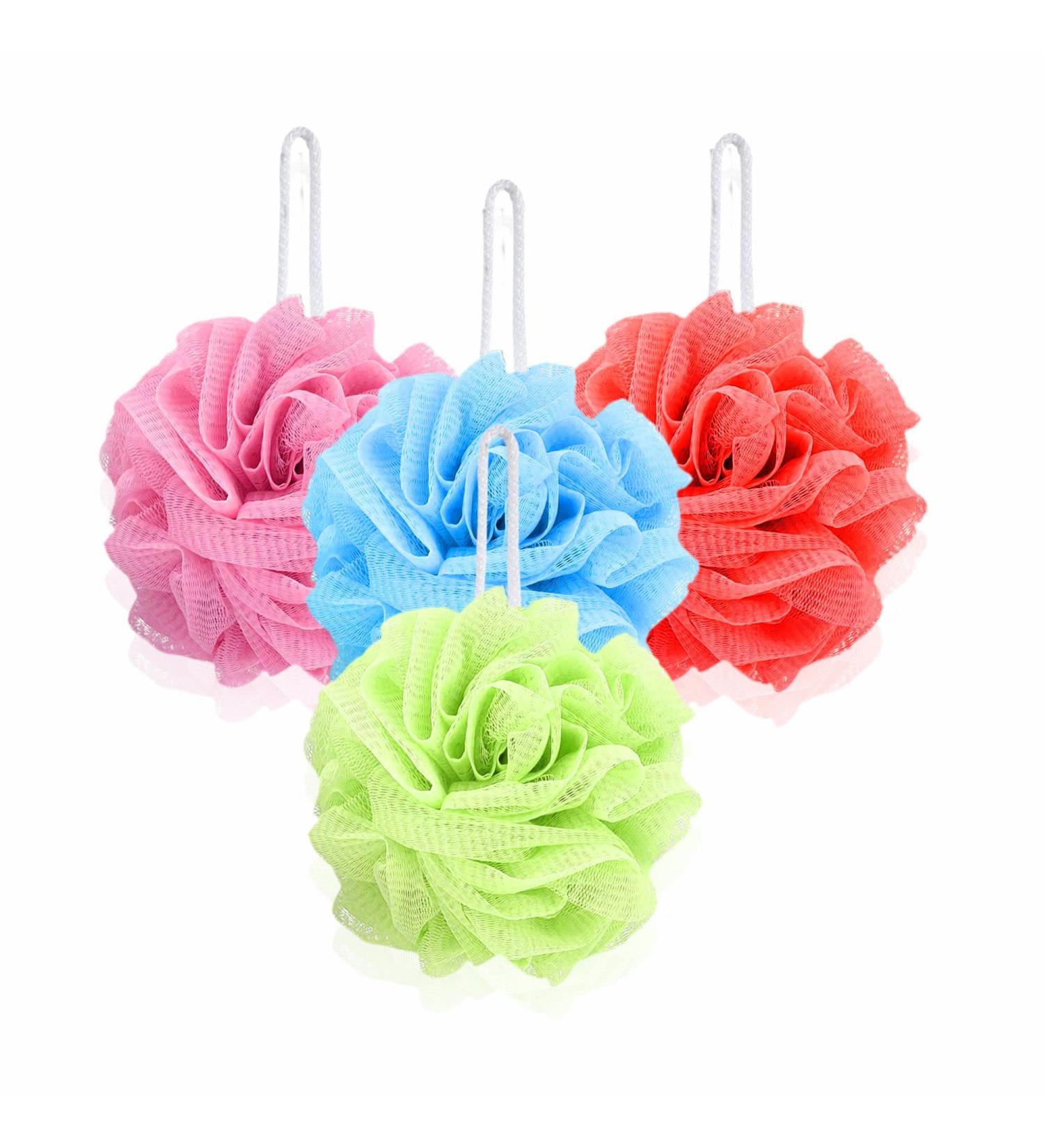 Shower Scrunchie Set Extra Soft Body Exfoliating Shower Sponge Mesh Loofah Body Scrubber for Cleansing Exfoliating Shower Puffs for Adults and Babies Assorted Colors (Pack of 4) - Buy Online on GoSupps.com