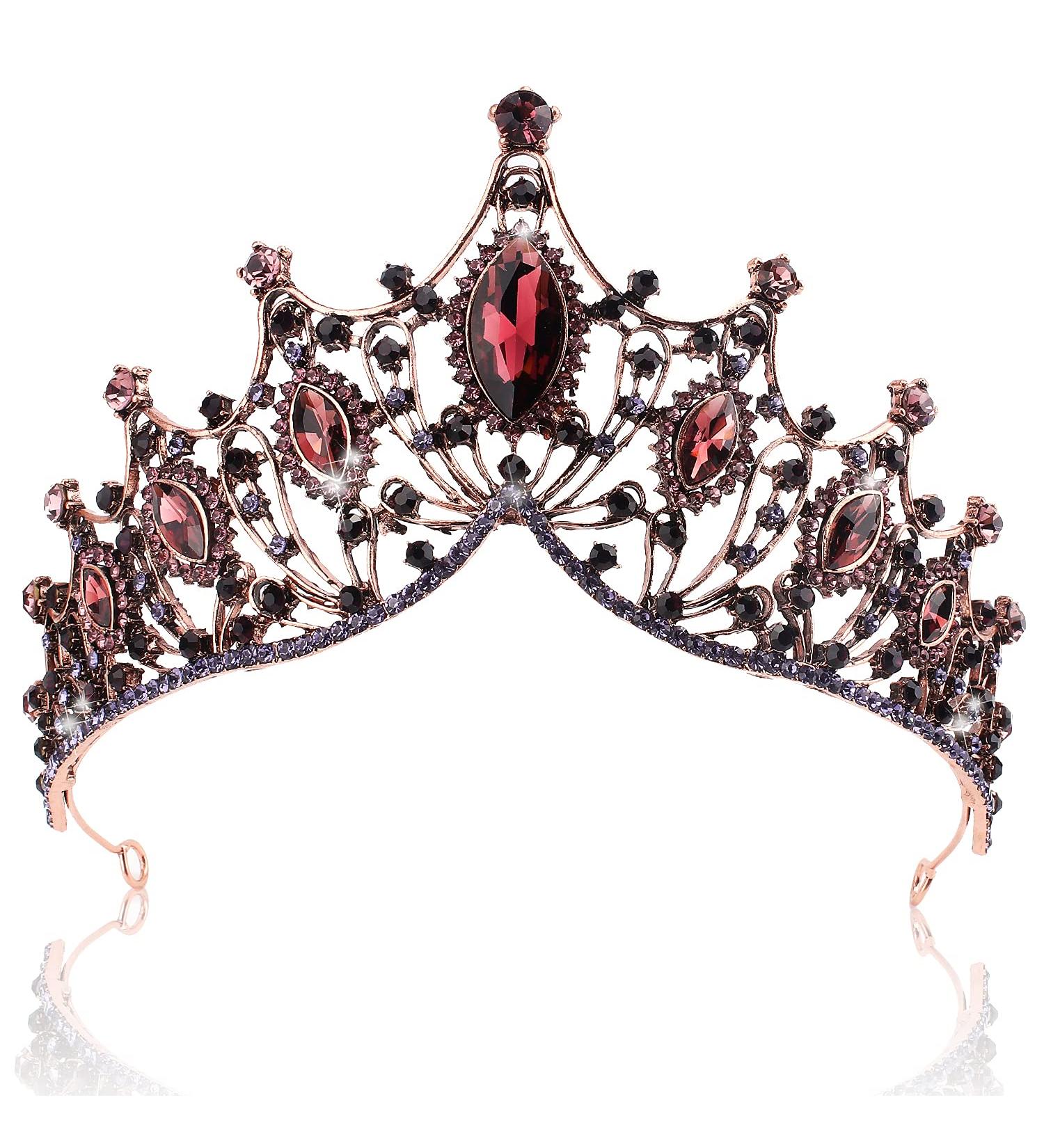 CIEHER Baroque Queen Crown Rhinestone Wedding Tiara - Brownish | Vintage Crystal Princess Headband for Prom, Birthday, Halloween - Women's Hair Accessories - Buy Online on GoSupps.com